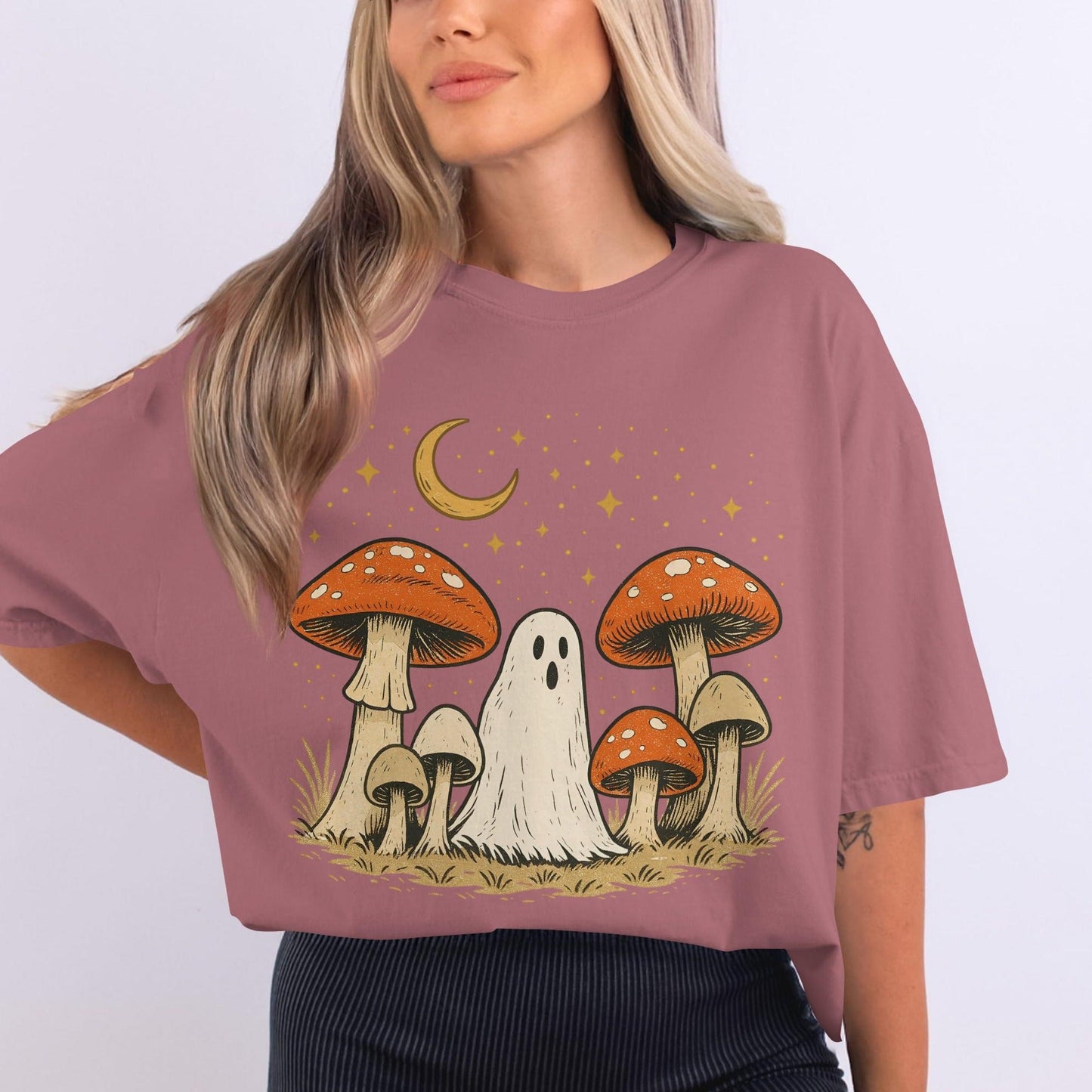 Ghost and Mushrooms Graphic Oversized T-Shirt product type