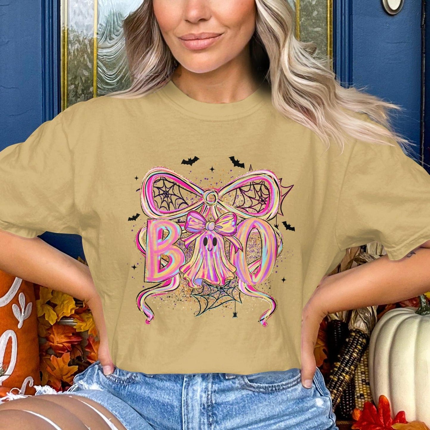 Halloween Boo Bow Printed T-shirt festive product type