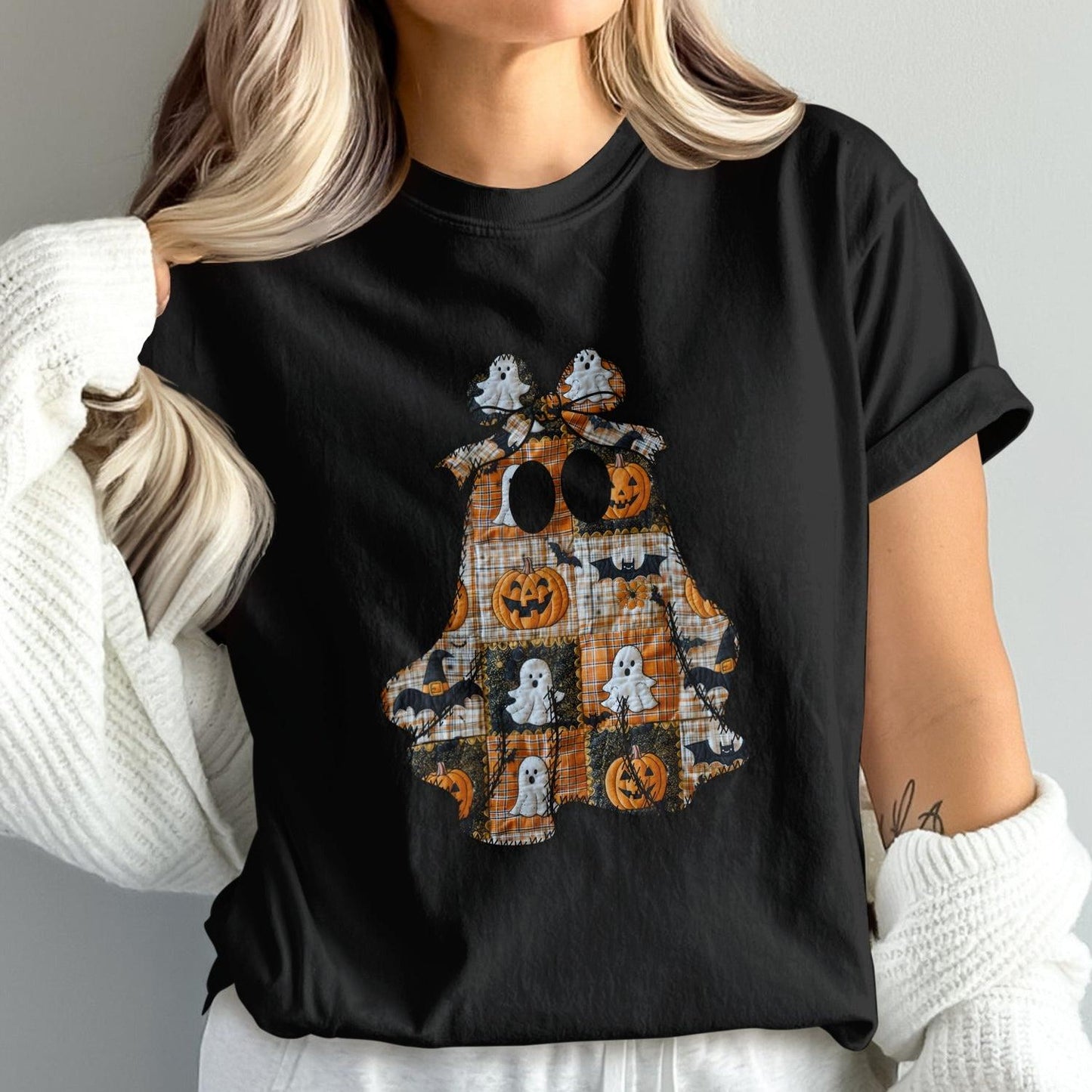 Halloween Plaid Ghosts and Pumpkins Graphic Tee product