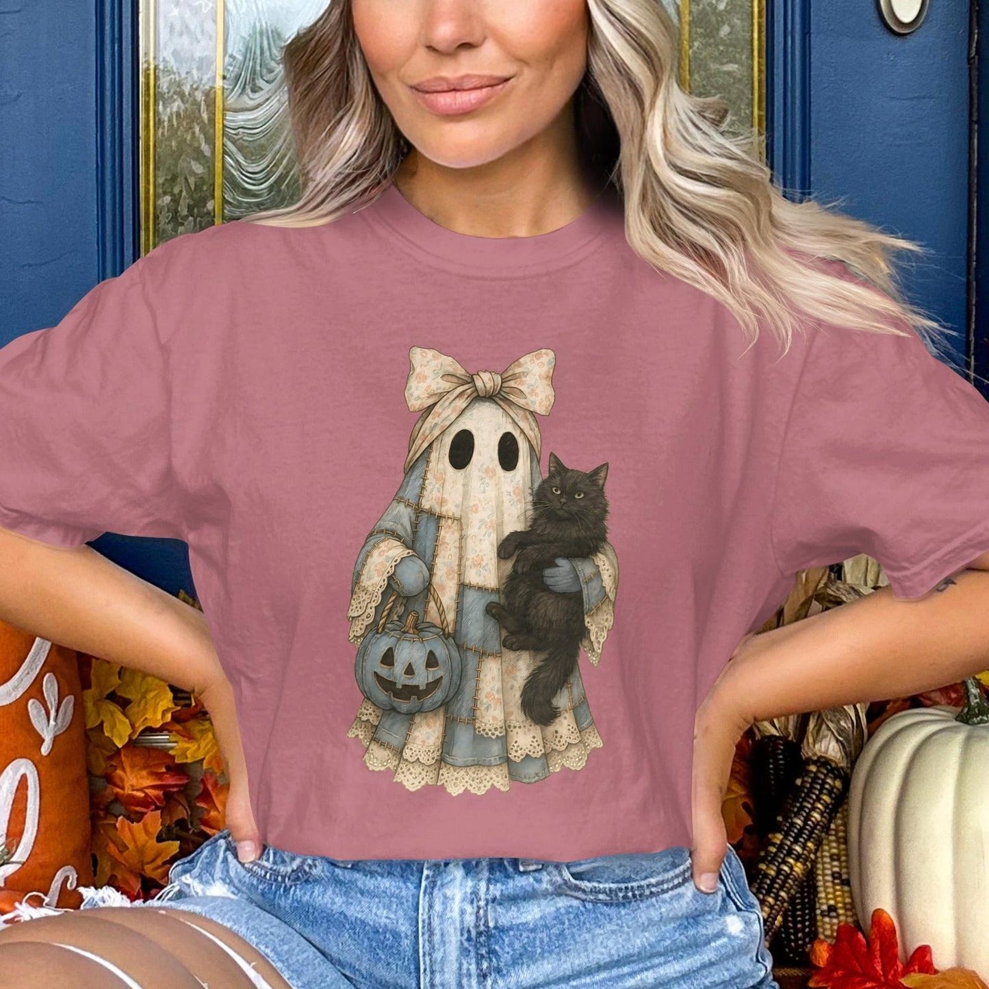 Adorable Ghost Holding Black Cat Halloween product type