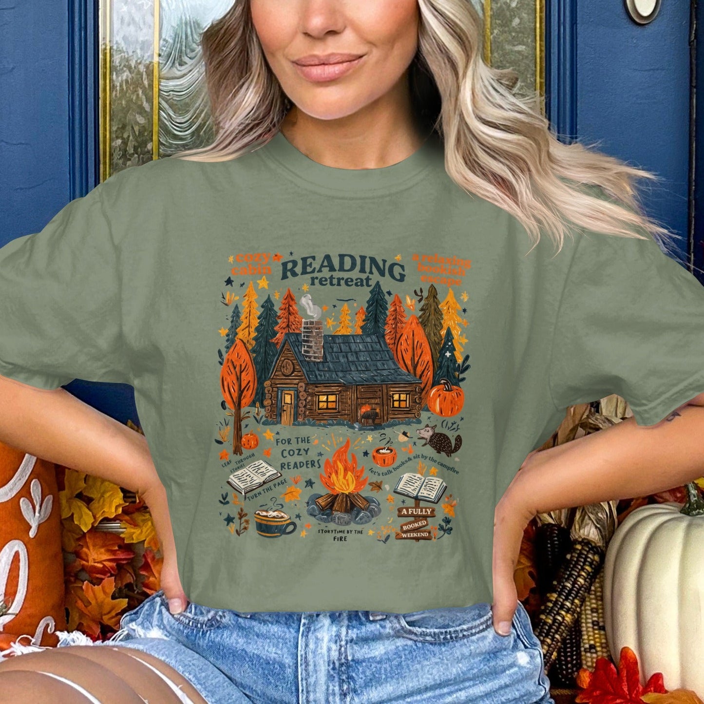 Cozy Reading Retreat Fall-Themed T-Shirt product type