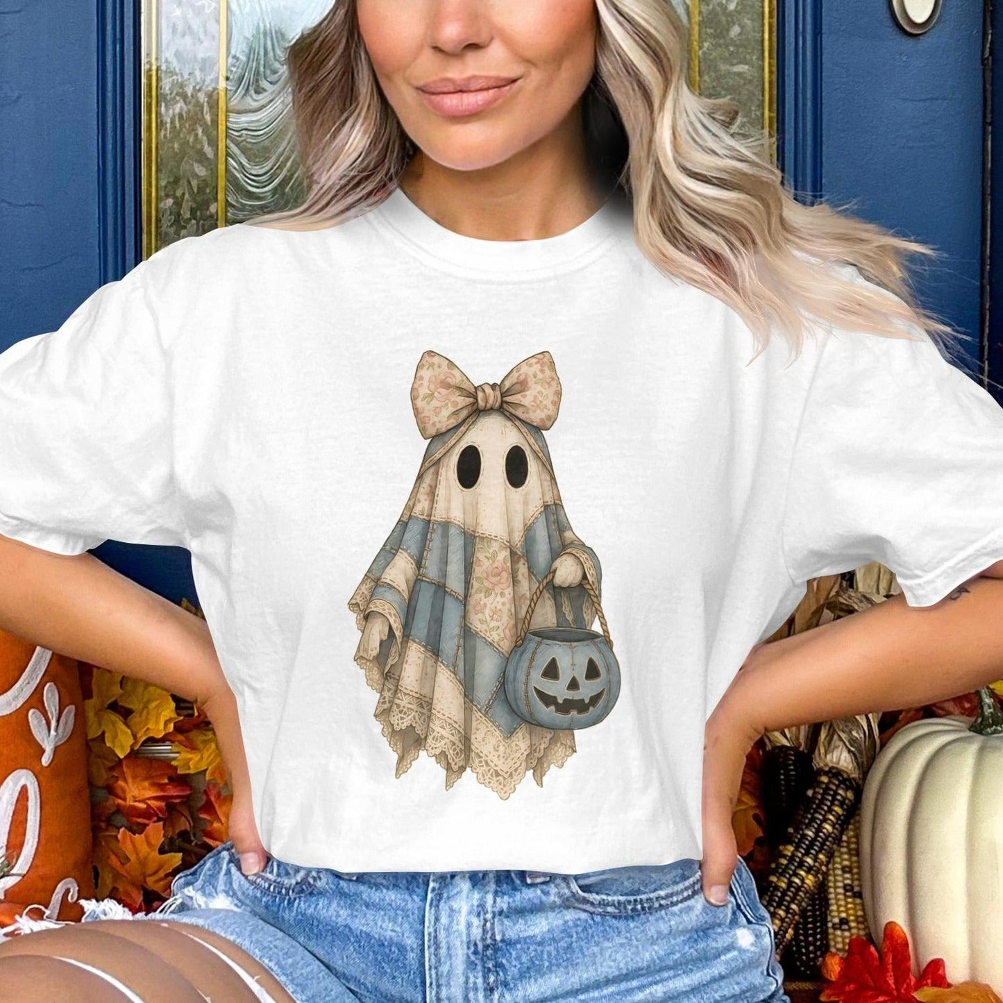 Vintage Ghost with Pumpkin Halloween T Shirt product