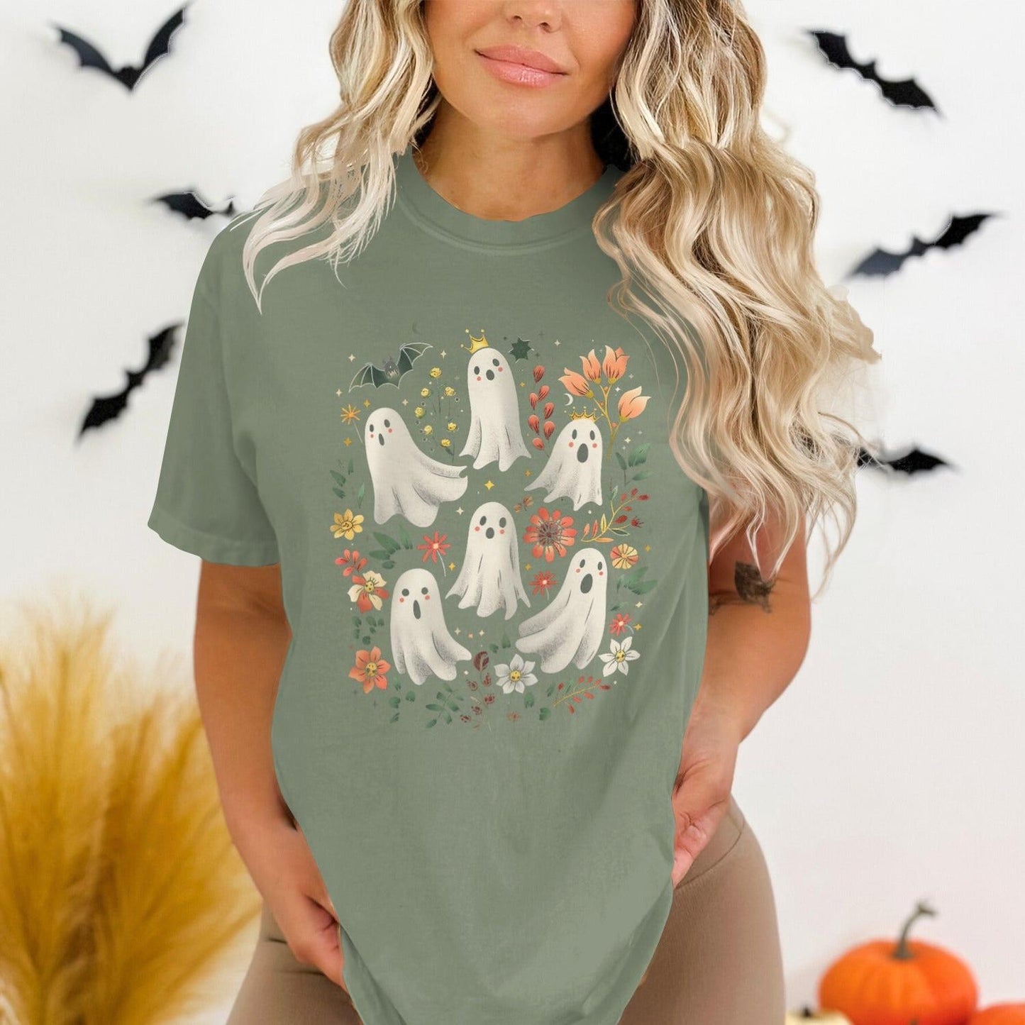 Cute Halloween Ghosts T-shirt with Floral Design product
