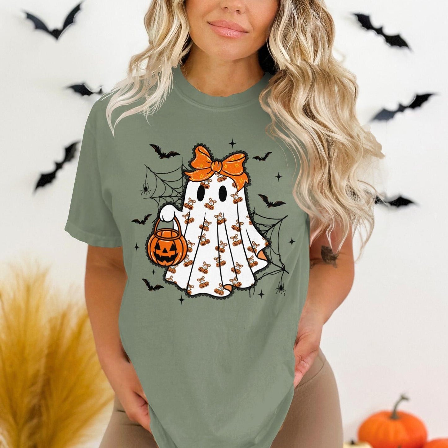 Cute Ghost with Halloween Pumpkin T-shirt product