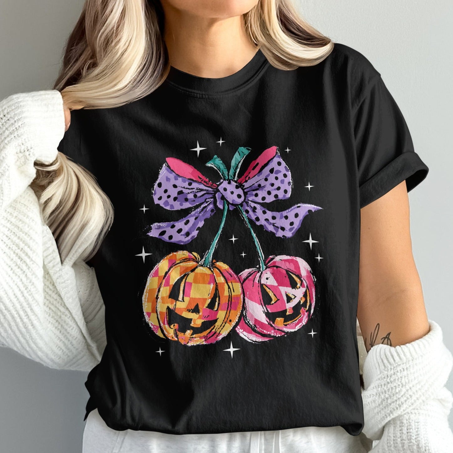 Halloween Pumpkins and Bow Graphic Tee product
