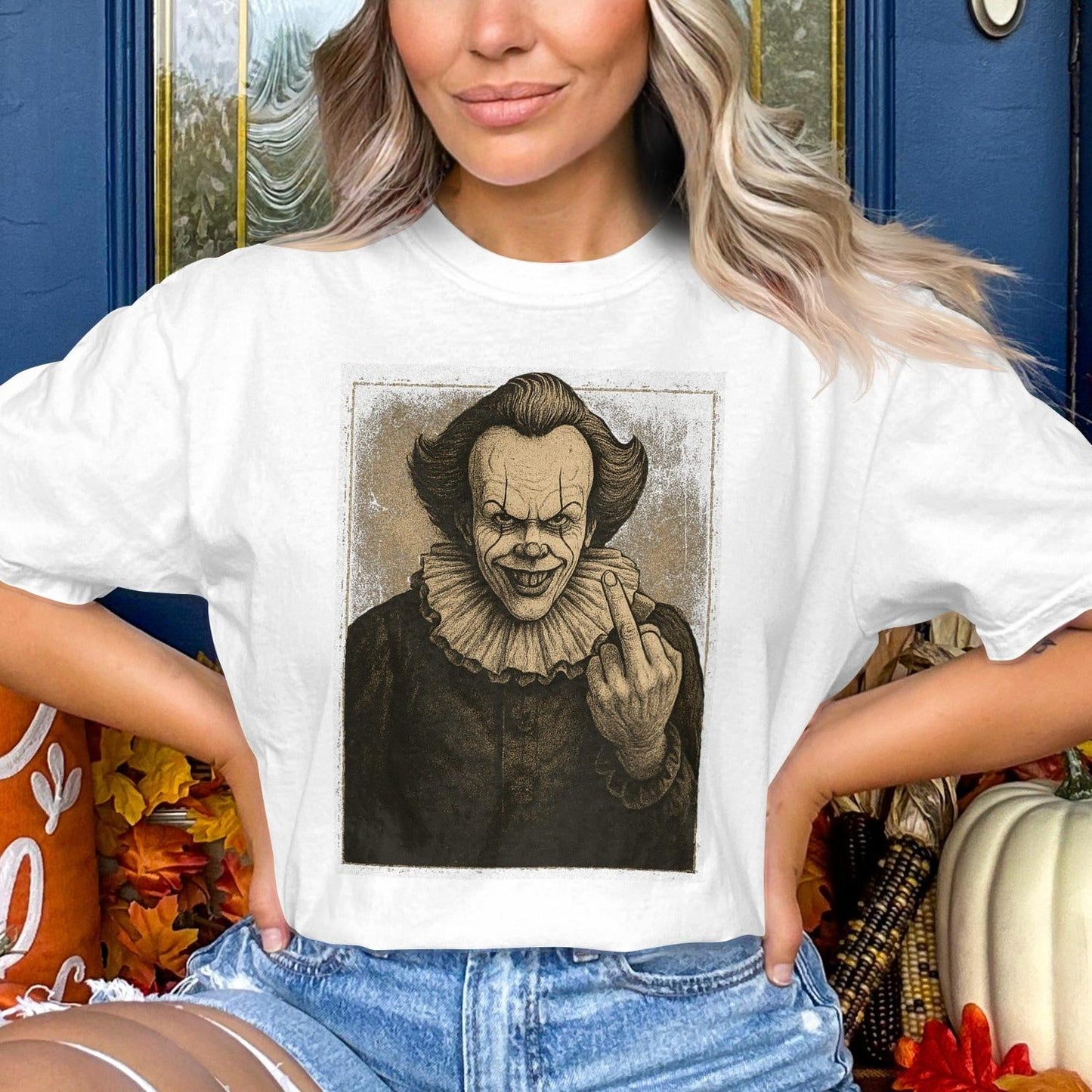 Scary Clown Graphic White Halloween T-Shirt product