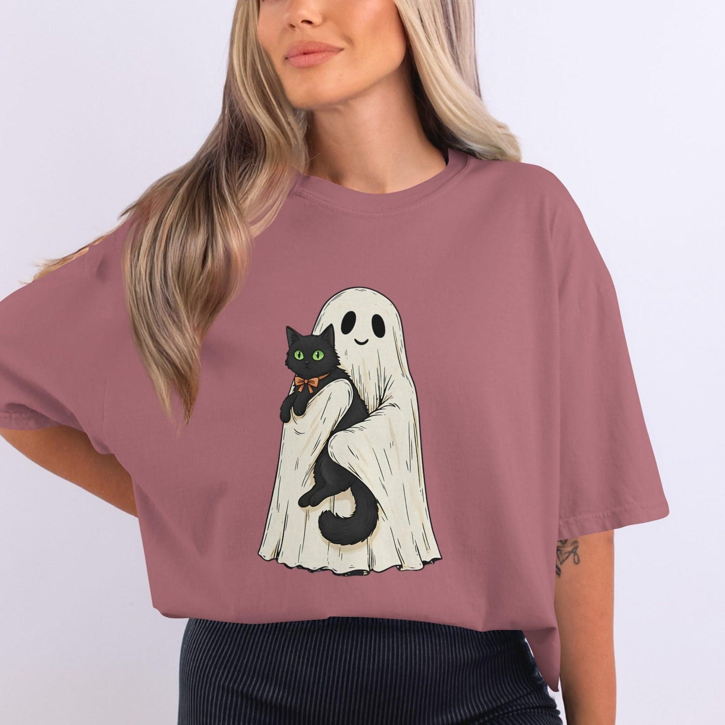 Cute Ghost Holding Black Cat Graphic T-shirt product