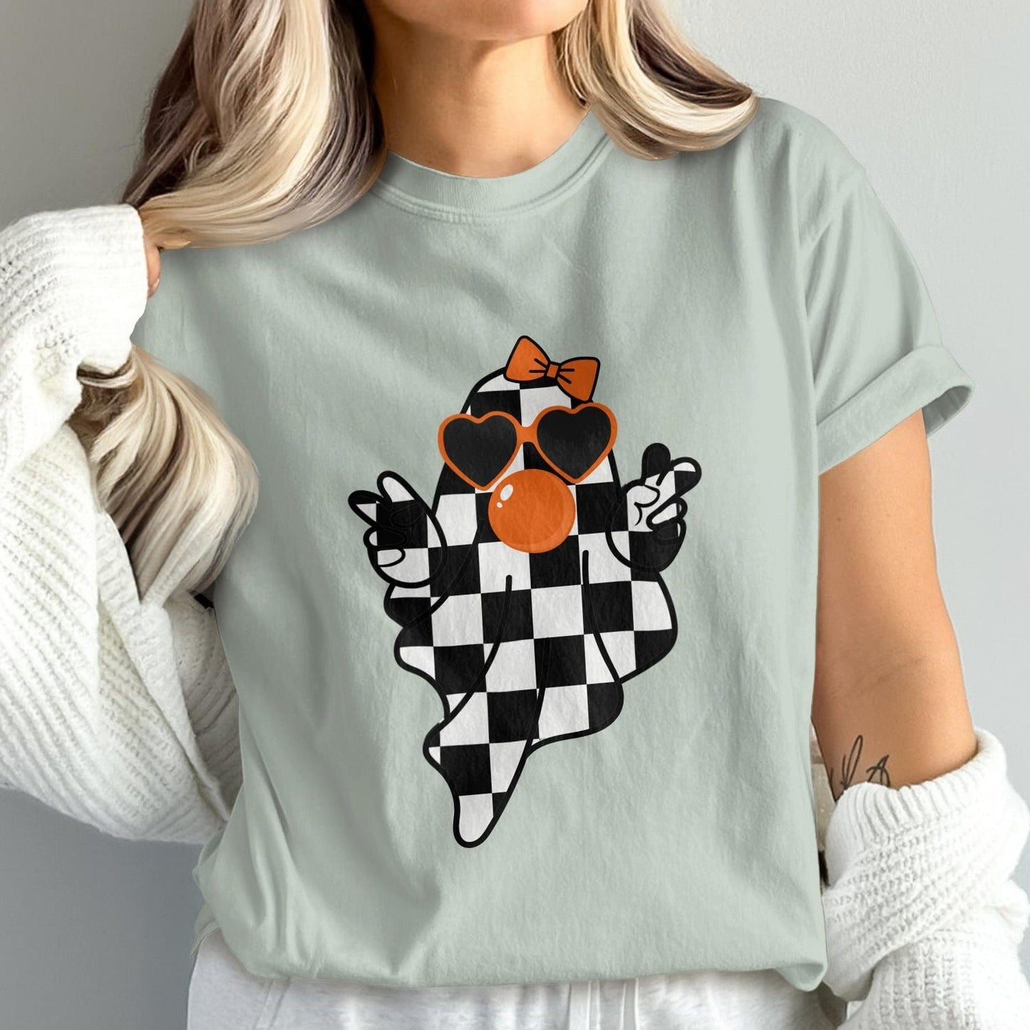Cute Checkerboard Ghost Halloween T-shirt product