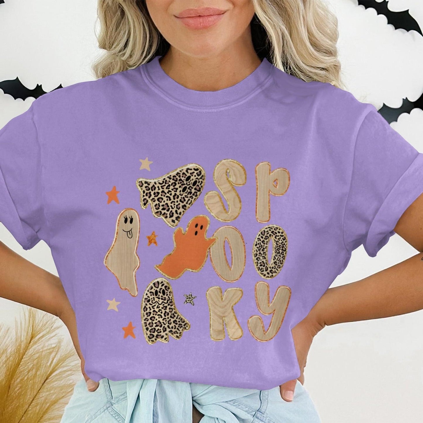 Spooky Themed Cute Ghosts and Stars Pattern Shirt Product Type