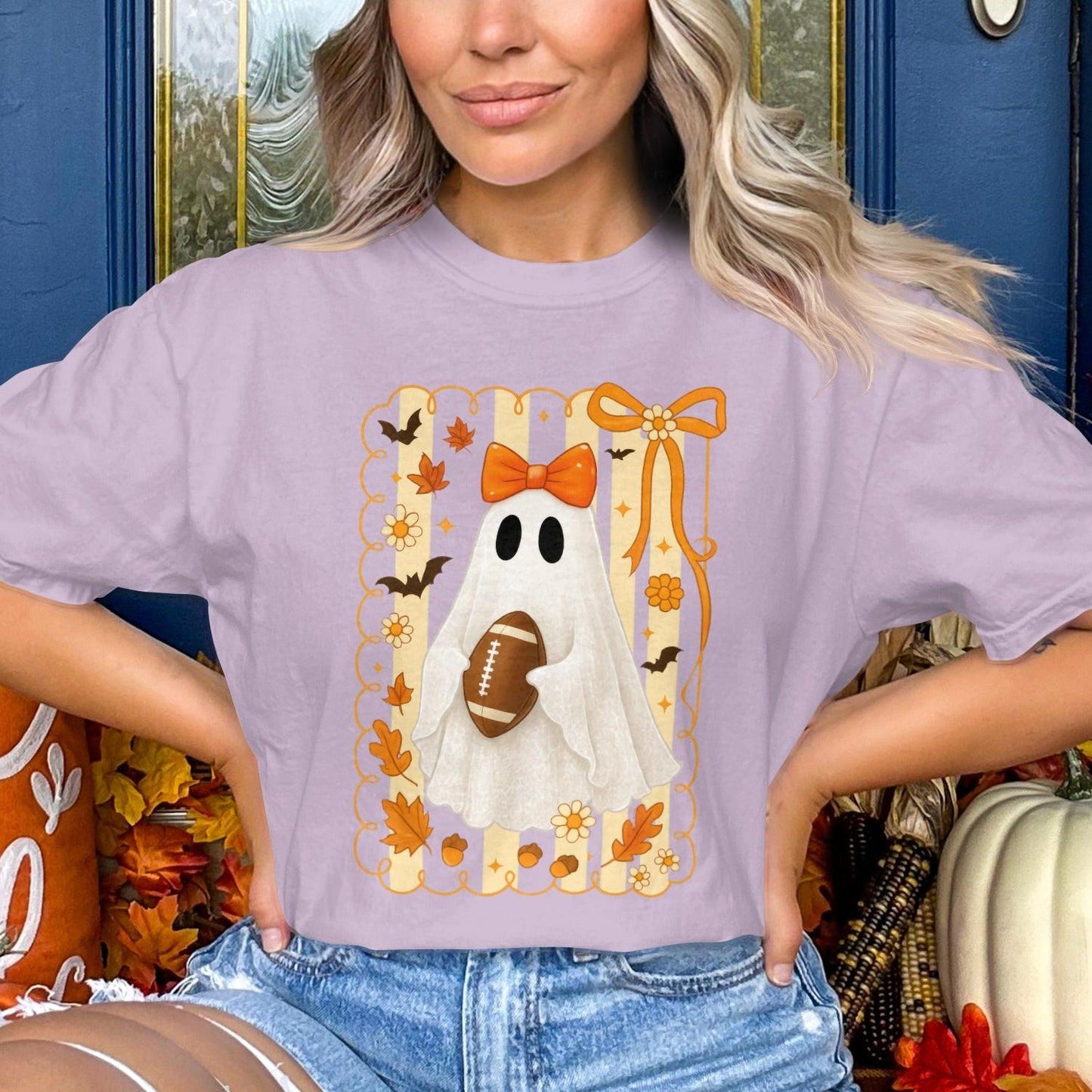 Cute Halloween Ghost Football Graphic Tee product