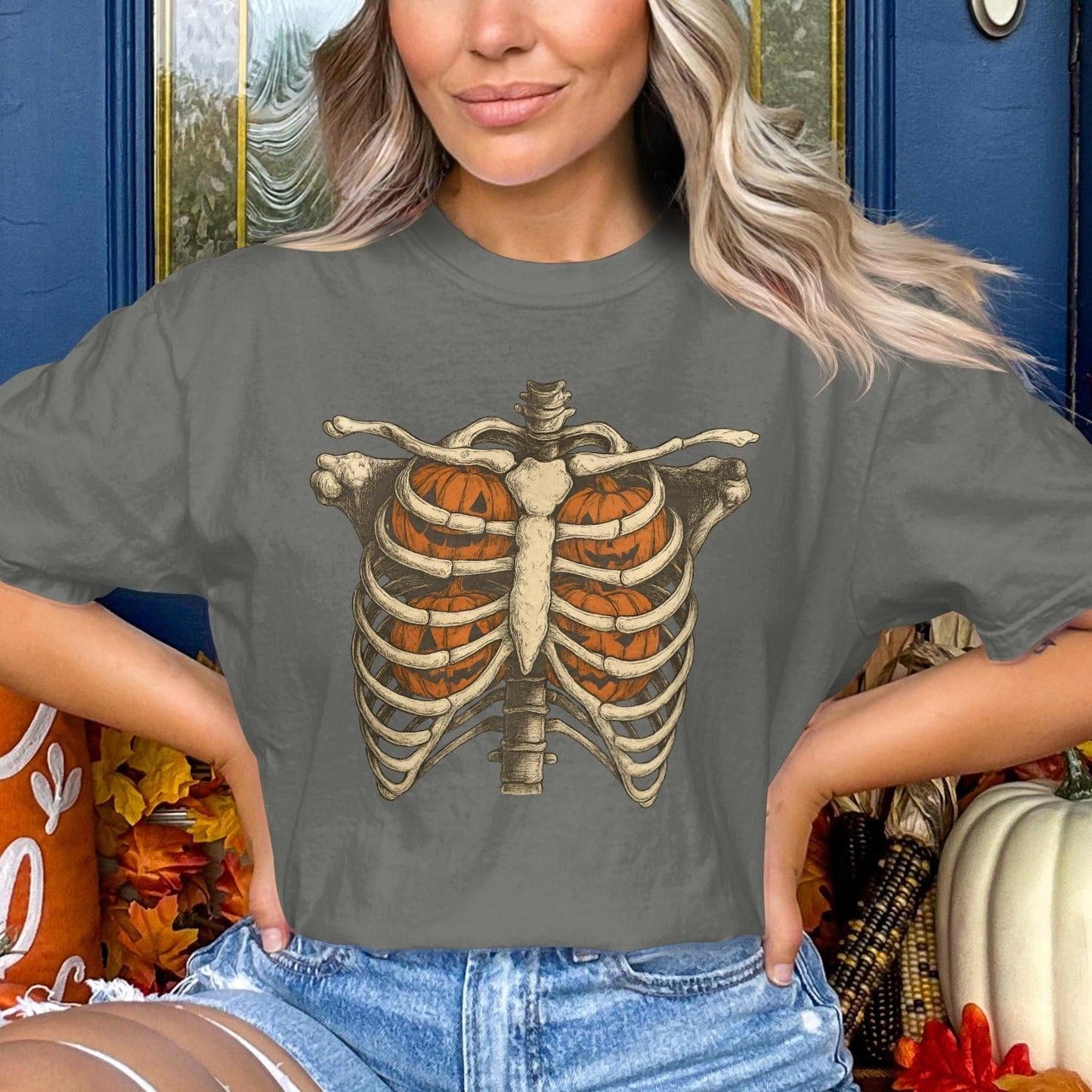 Halloween Ribcage Pumpkin Skeleton T-Shirt product type