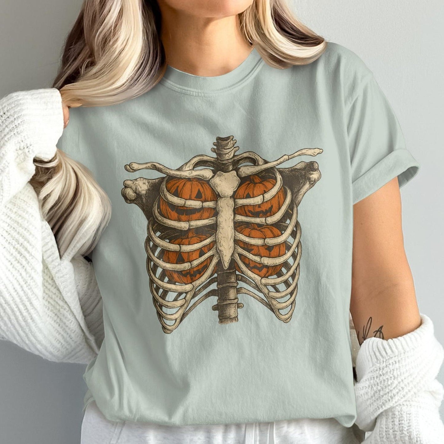 Halloween Rib Cage With Pumpkins Graphic T-shirt product