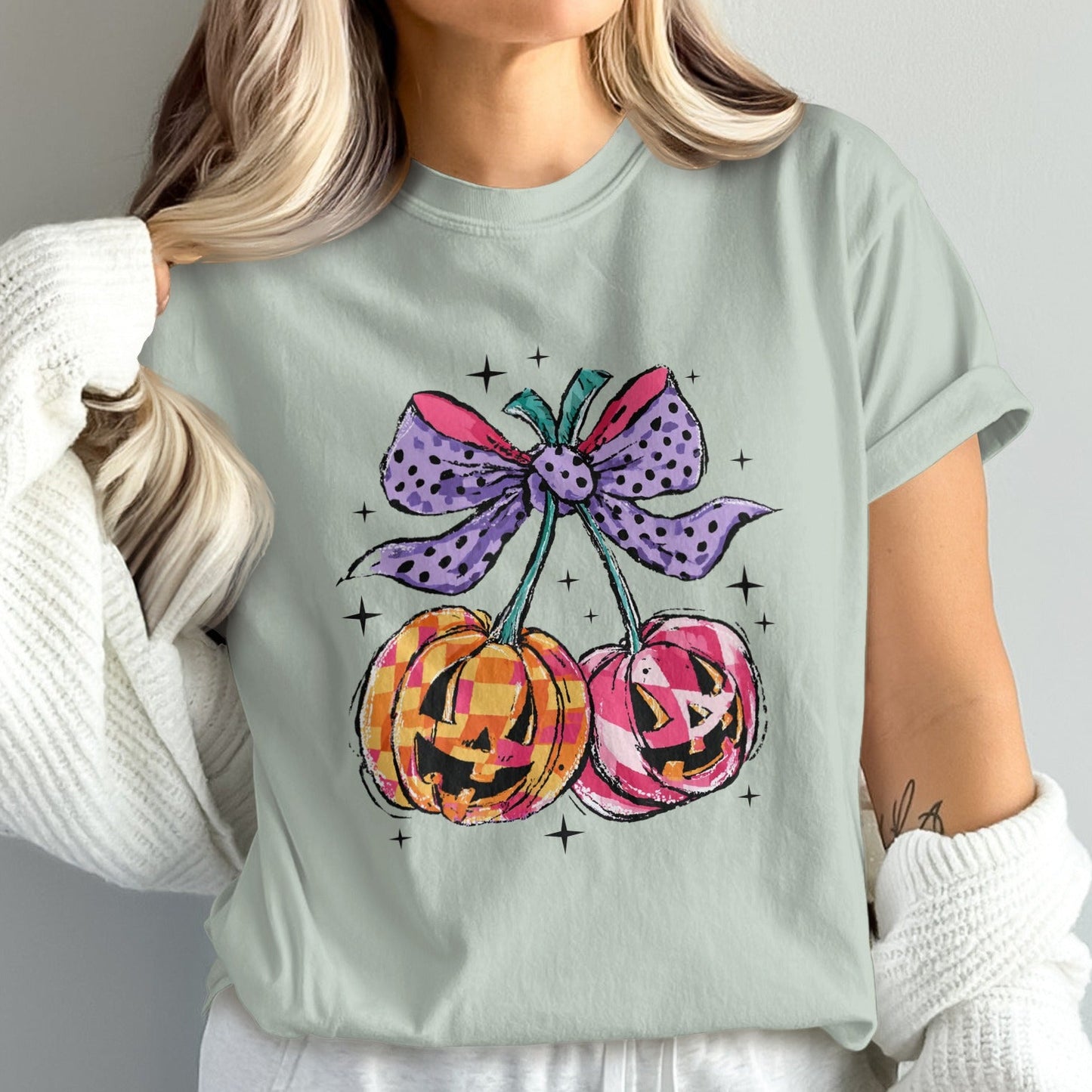 Cute Pastel Pumpkins with Bow Graphic Tee product type