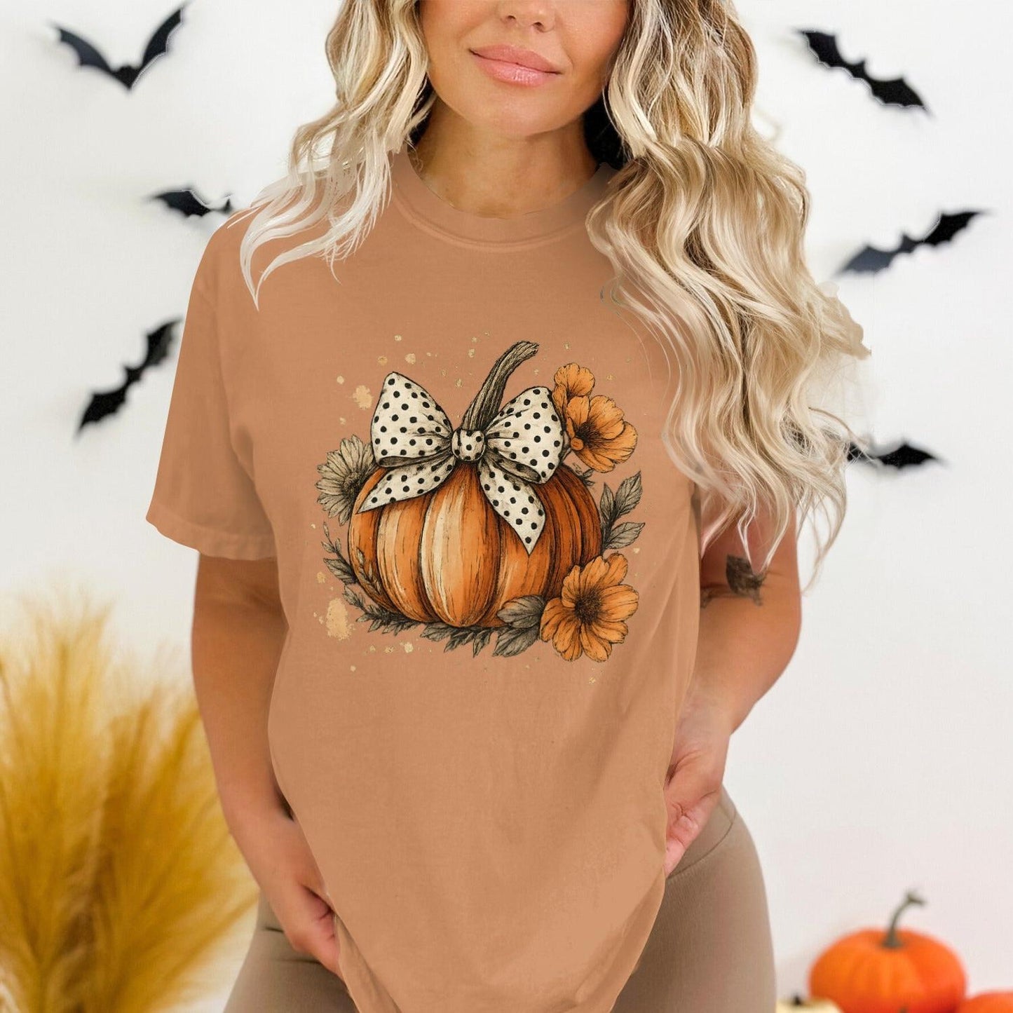 Fall Pumpkin and Bow Graphic Maternity T-shirt product