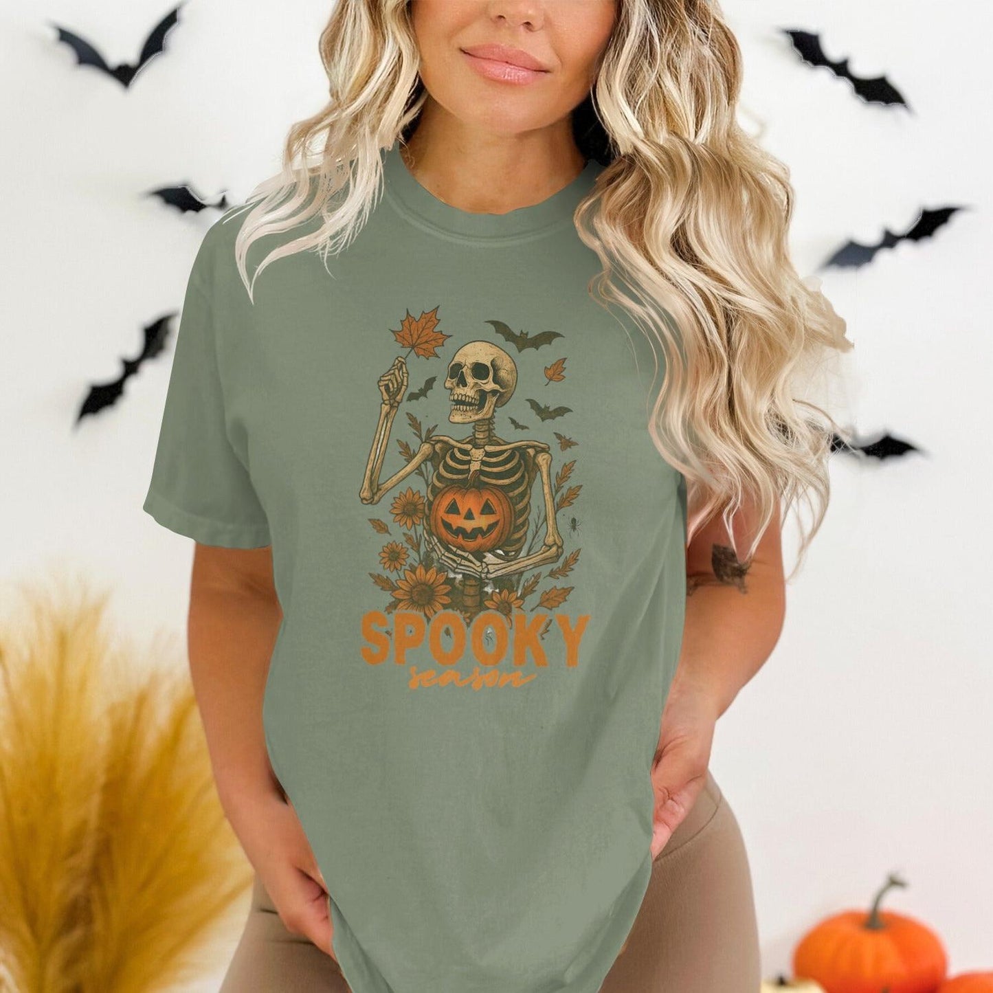 Spooky Skeleton Holding Leaf Halloween Shirt product