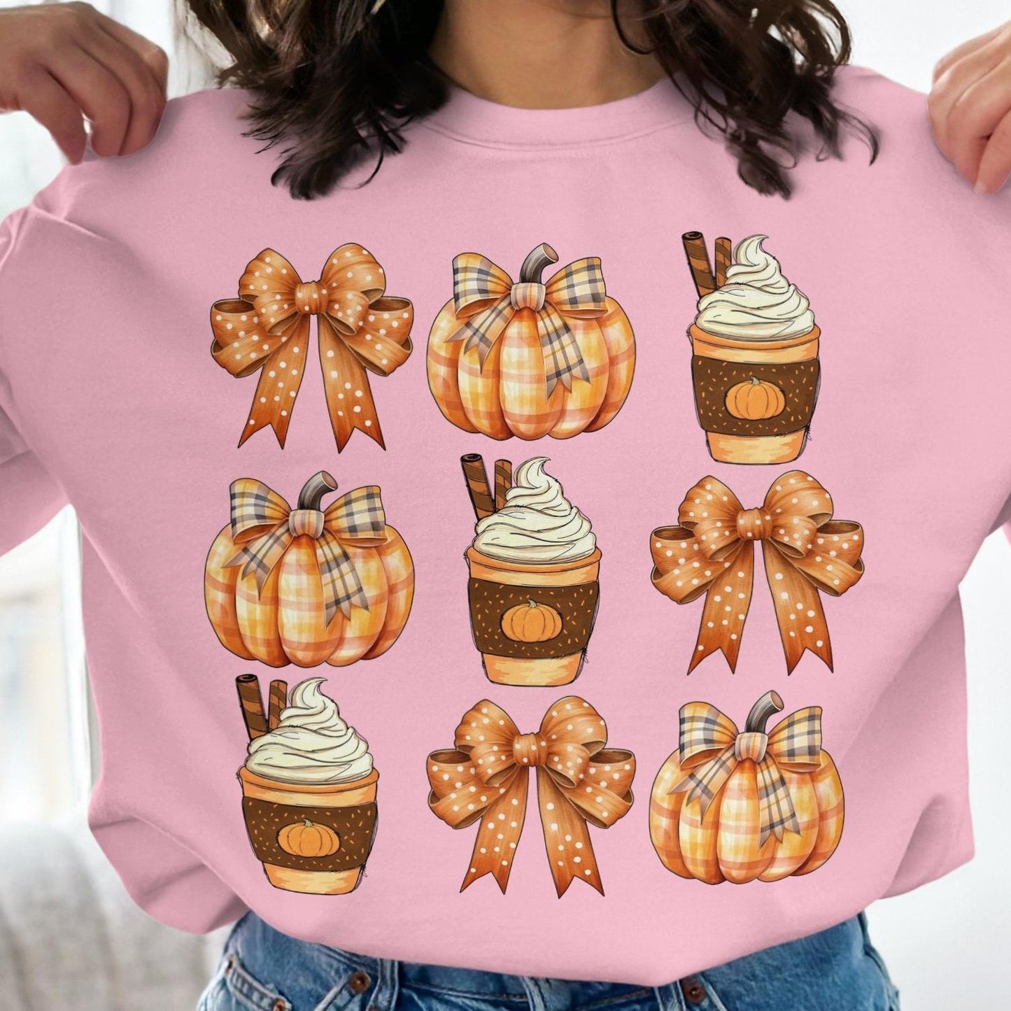 Autumn Pumpkin Spice and Bows Design Women's Sweatshirt - Almighty Goods