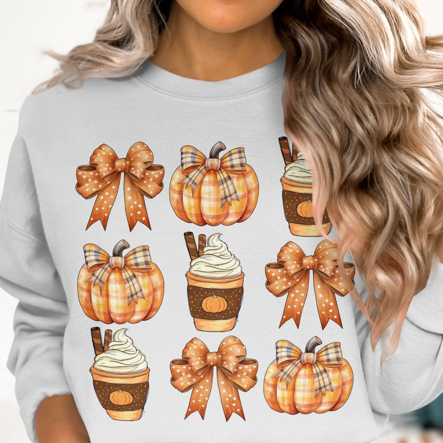 Autumn Pumpkin Spice and Bows Design Women's Sweatshirt - Almighty Goods