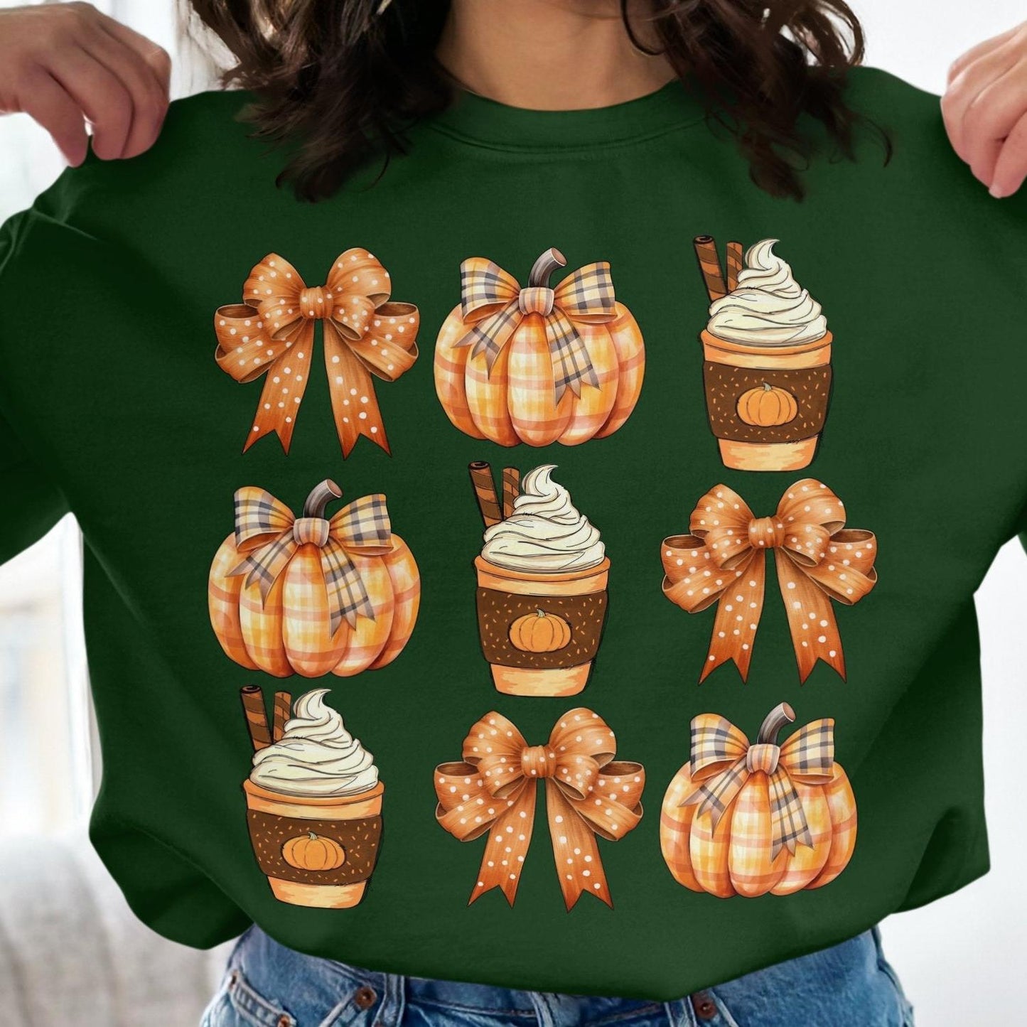 Autumn Pumpkin Spice and Bows Design Women's Sweatshirt - Almighty Goods