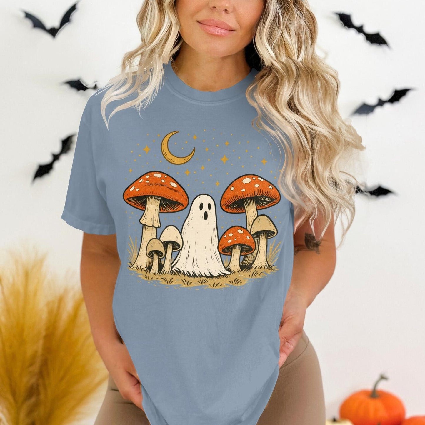 Cute Ghost with Mushrooms Halloween T-Shirt product type