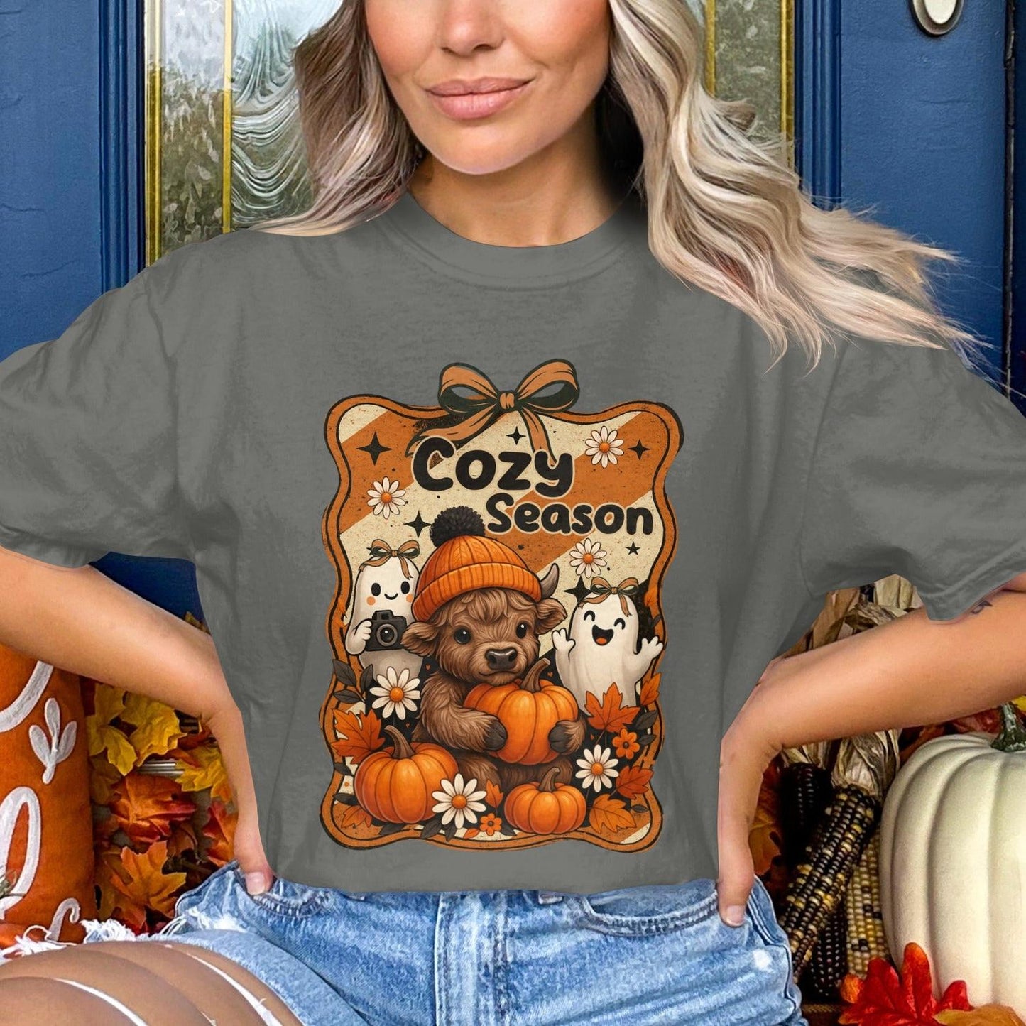 Cozy Season Bear and Autumn Pumpkins T-shirt product
