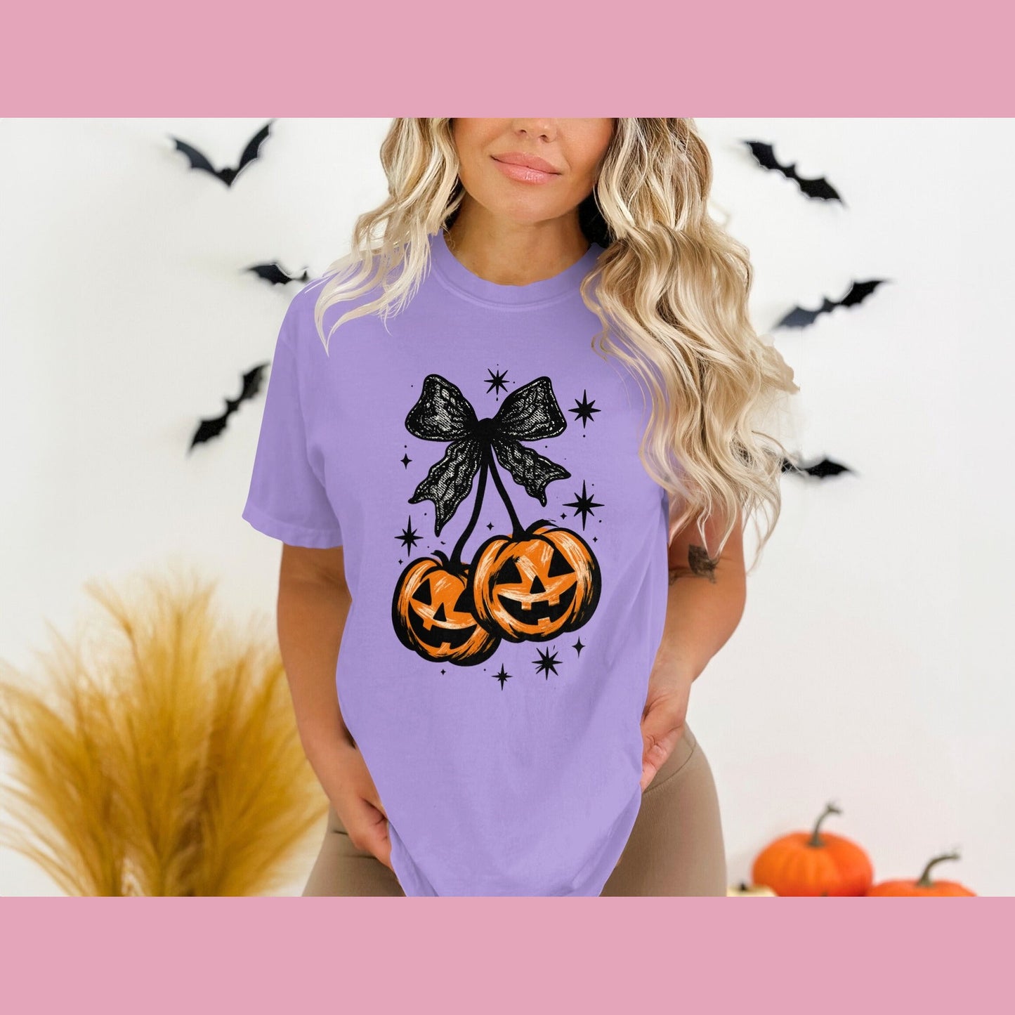 Halloween Double Pumpkin Bow T-shirt product type