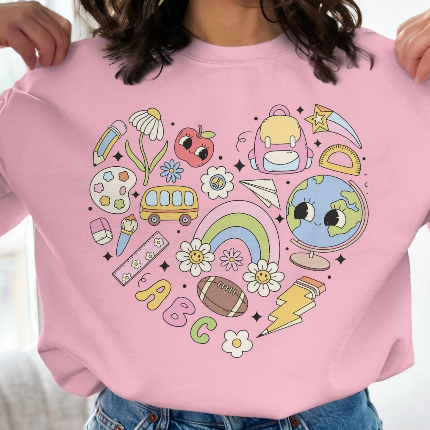 Back to School Sweatshirt, Cute School Themed Design, Education Icons, Kids School Essentials, Colorful School Supplies - Almighty Goods