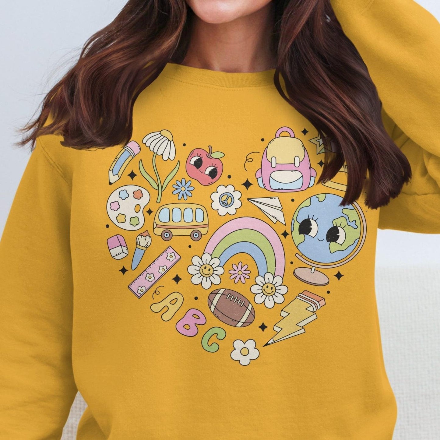 Back to School Sweatshirt, Cute School Themed Design, Education Icons, Kids School Essentials, Colorful School Supplies - Almighty Goods