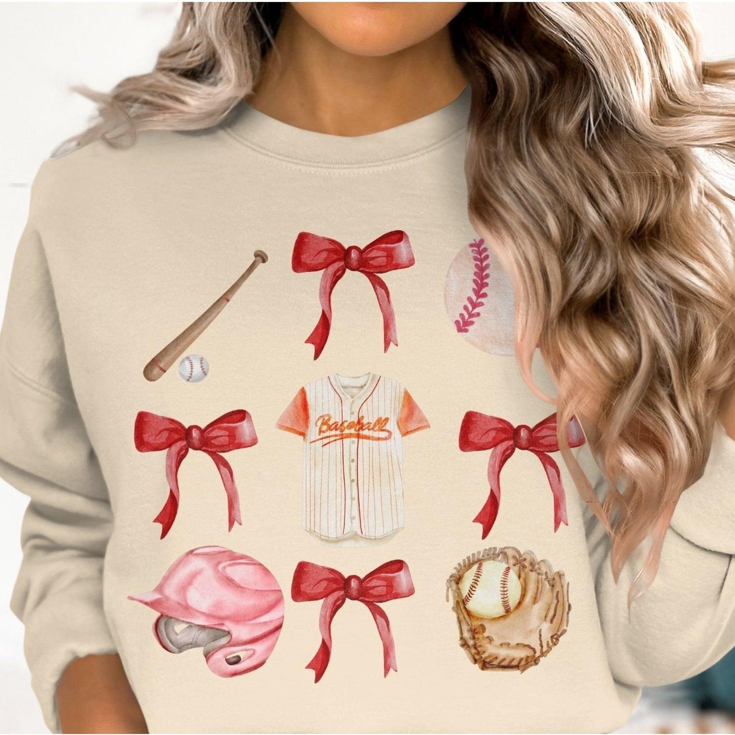 Baseball and Bow Themed Women's Sweatshirt - Almighty Goods