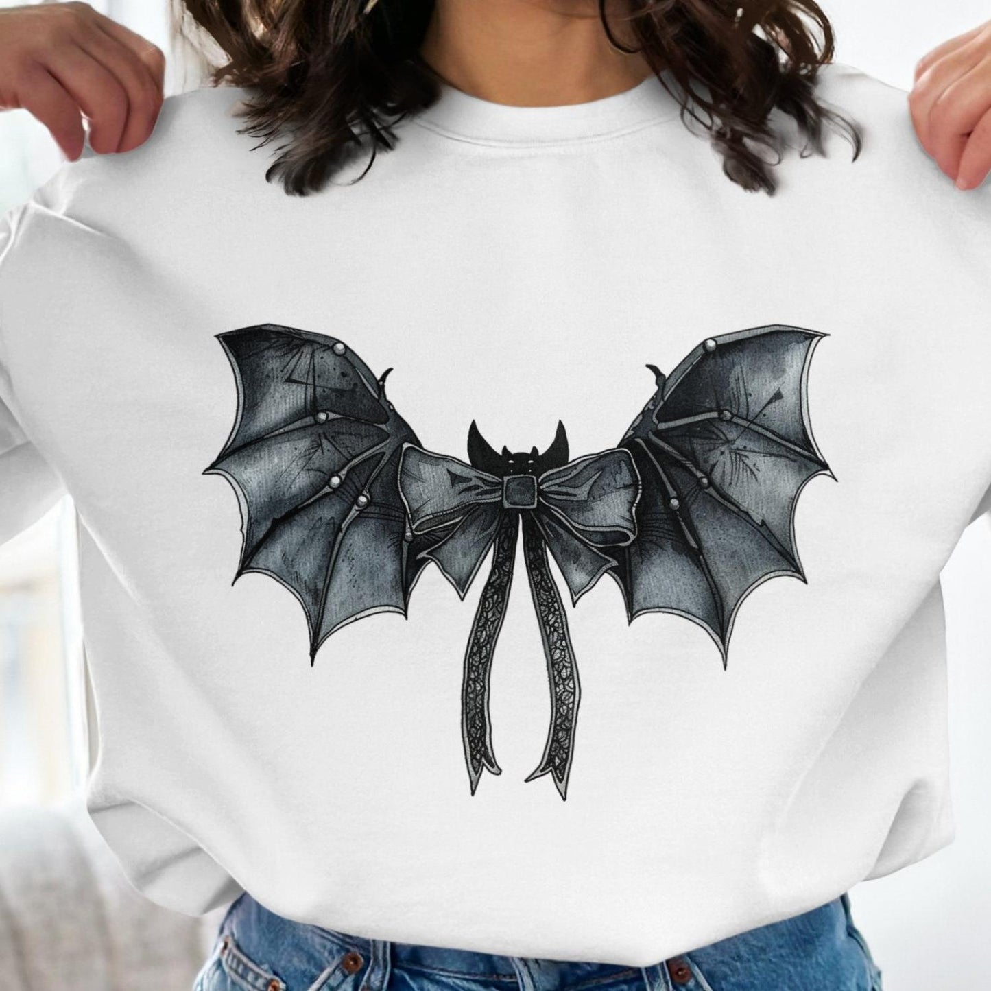 Bat Wings With Bow Women's Graphic Sweatshirt - Almighty Goods