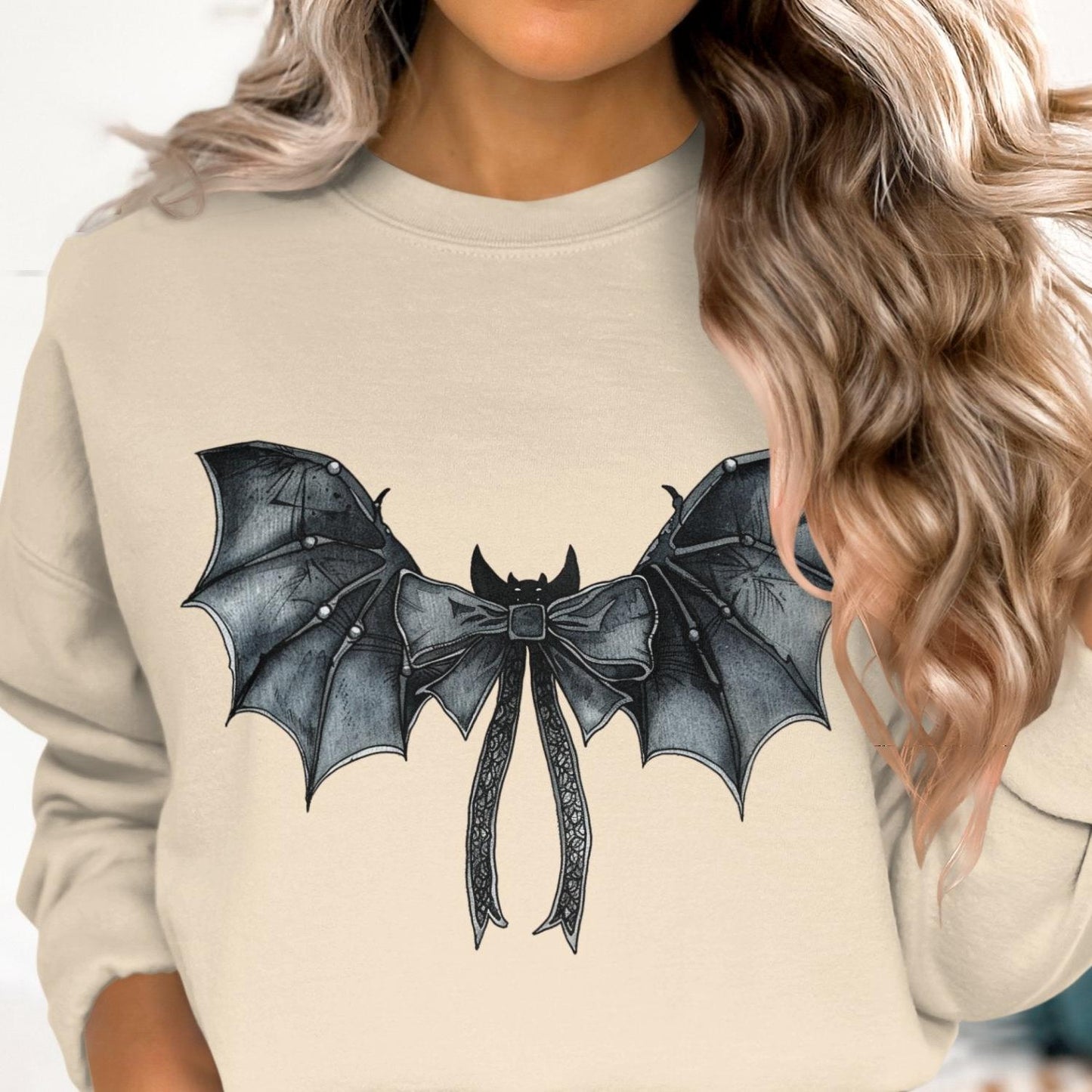 Bat Wings With Bow Women's Graphic Sweatshirt - Almighty Goods