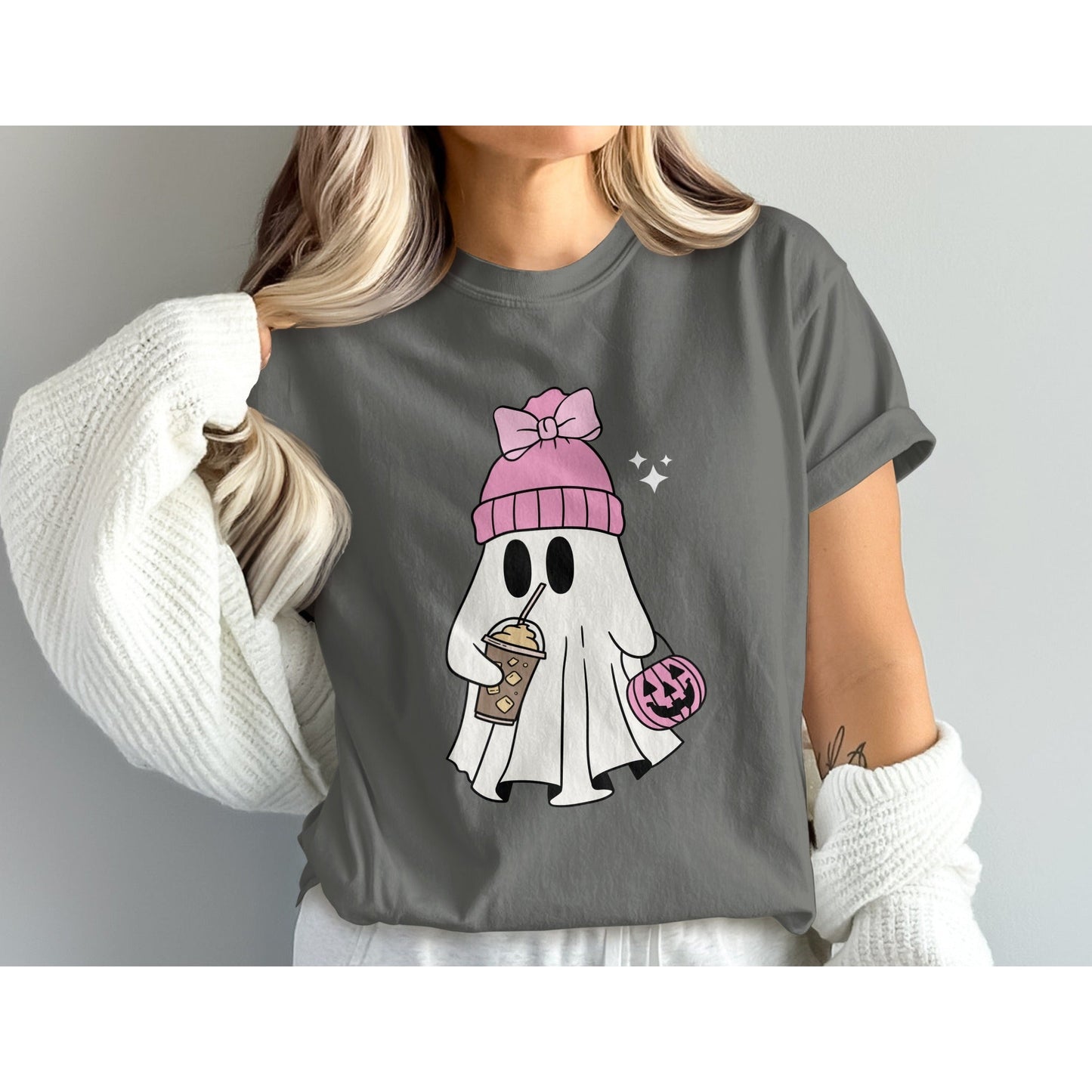 Trendy Ghost with Coffee T-Shirt Halloween product