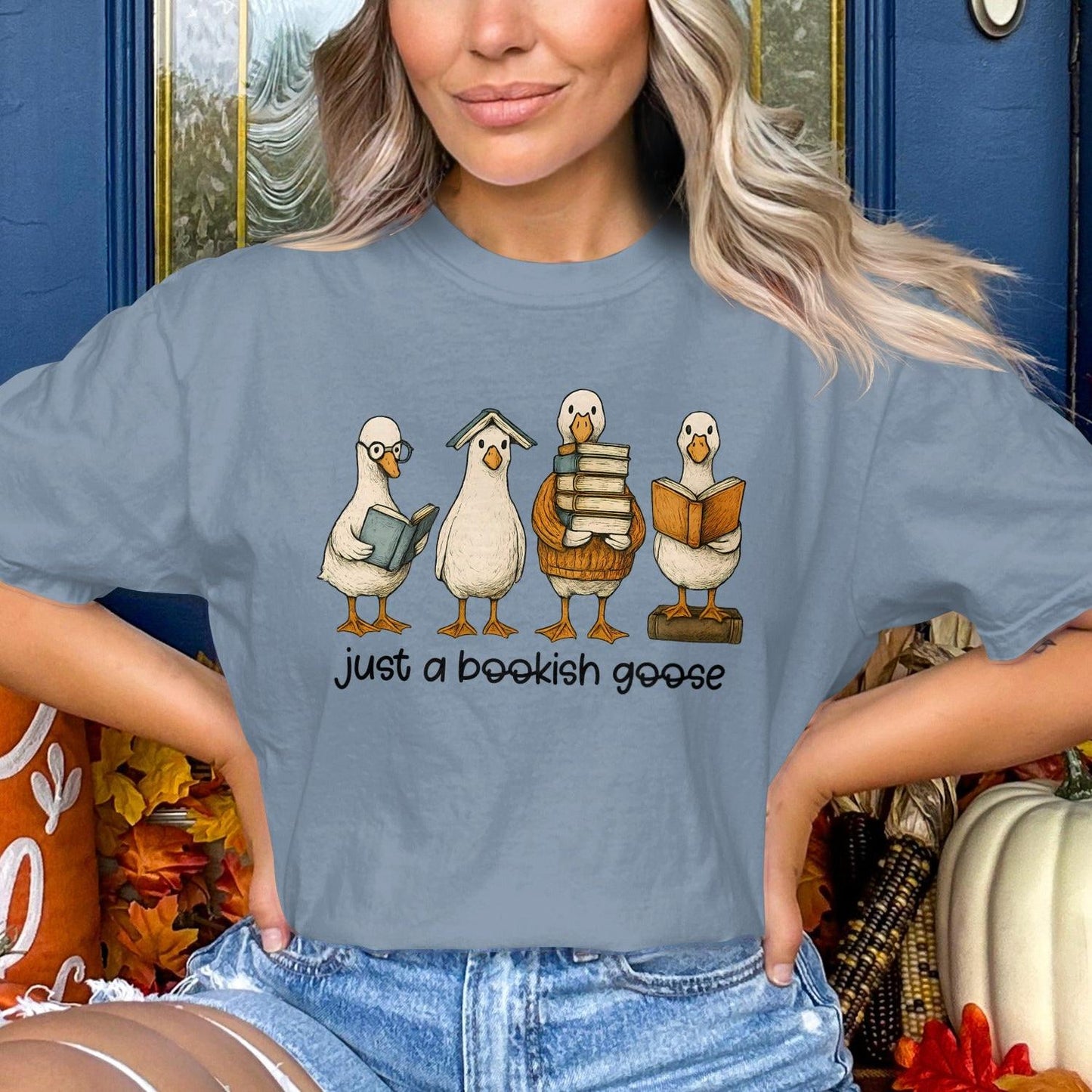 Funny Cute Bookish Goose Graphic Tee Shirt product