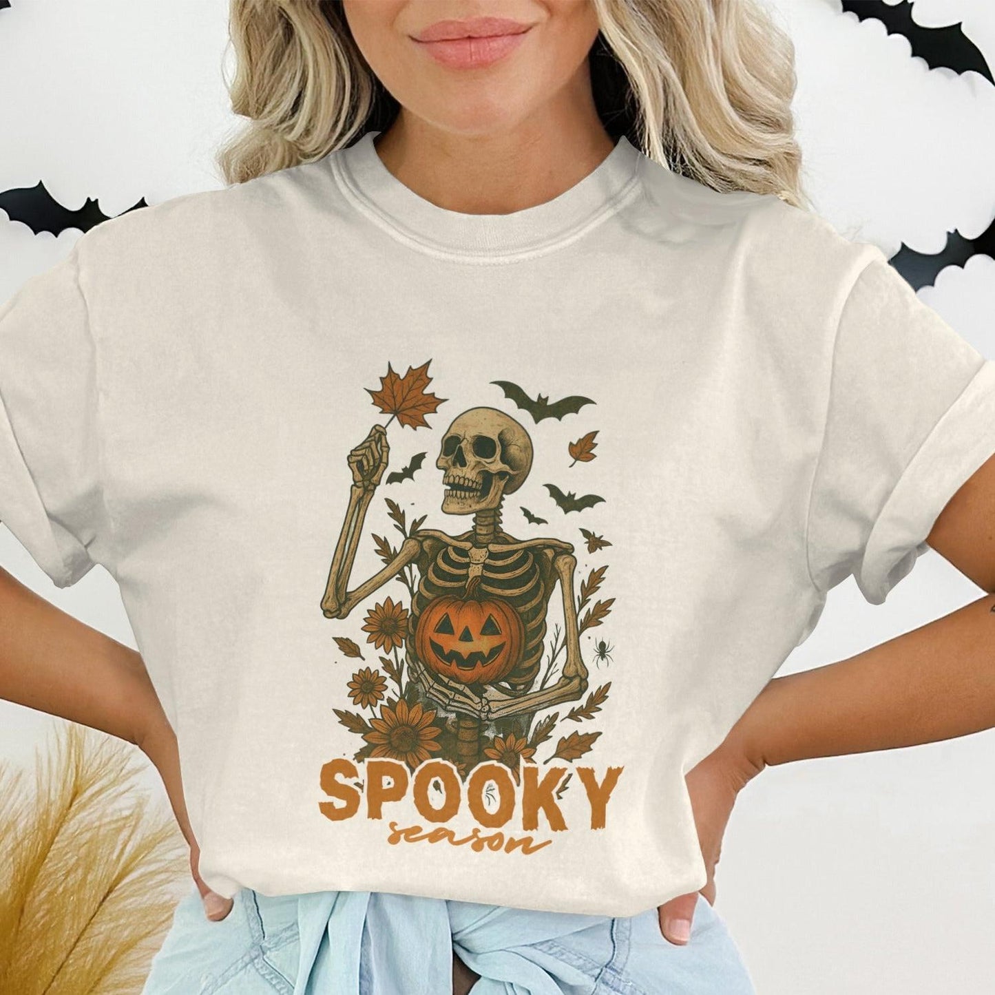 Spooky Season Skeleton Holding Leaf T-shirt product