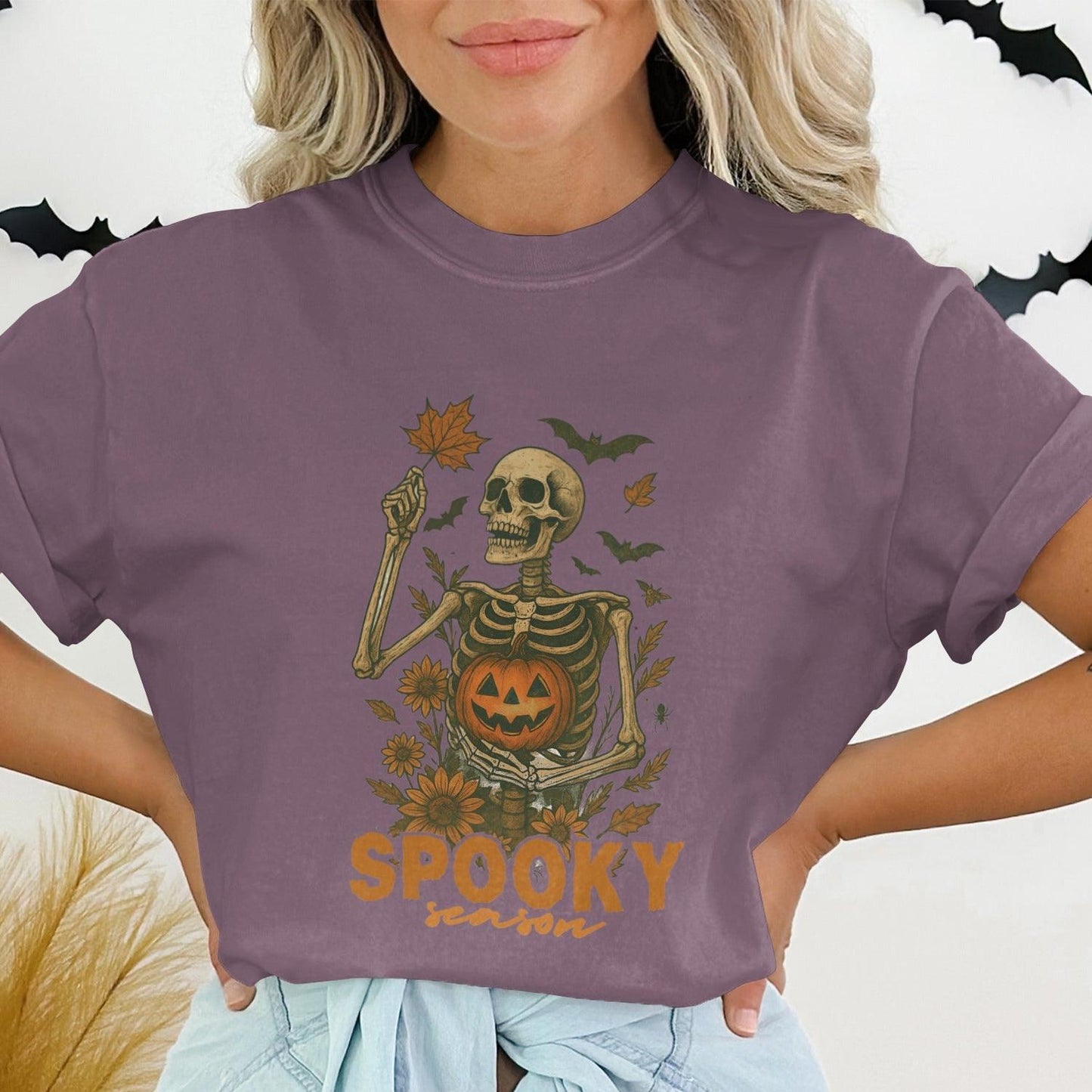 Spooky Season Skeleton and Pumpkin Themed T-shirt product type