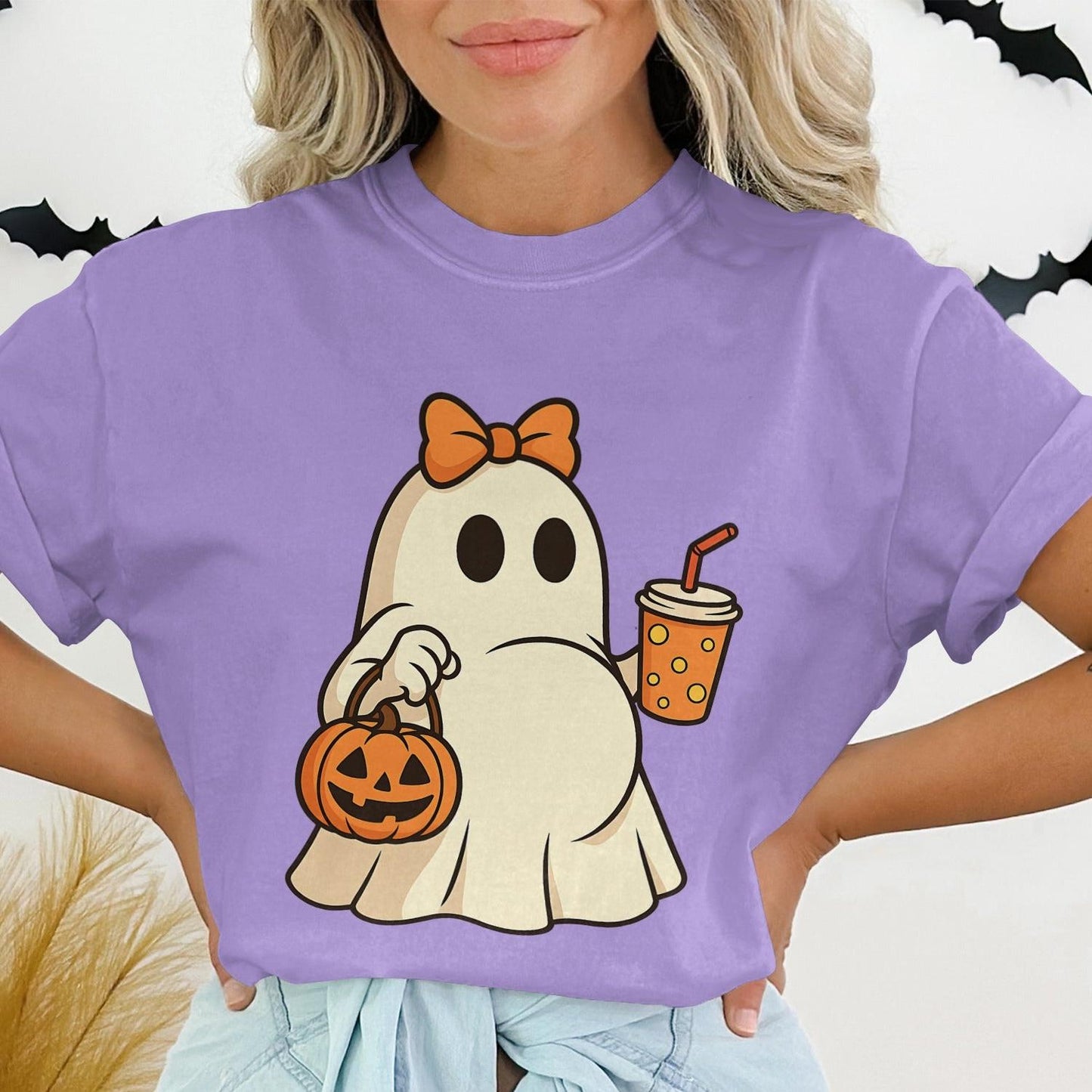 Cute Halloween Ghost with Pumpkin T-shirt product