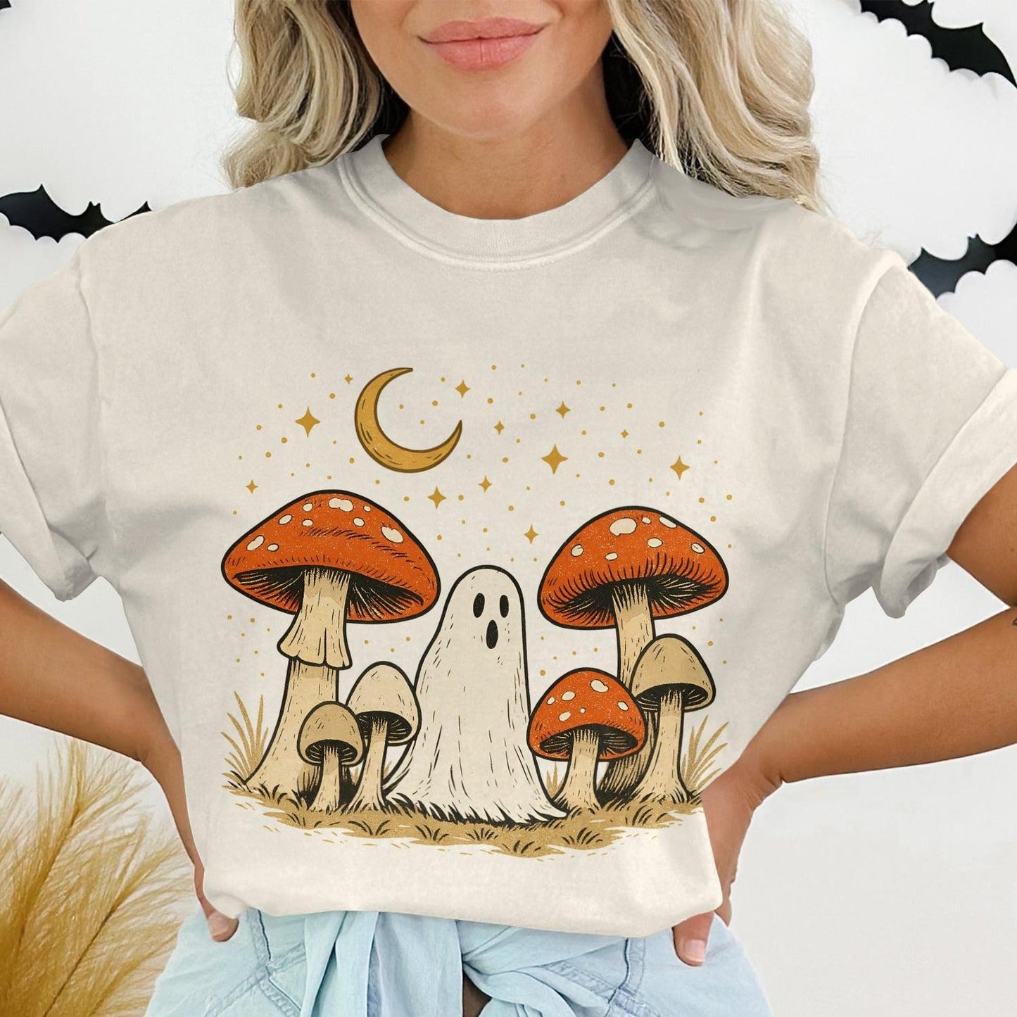 Halloween Ghost with Mushrooms T-Shirt product type