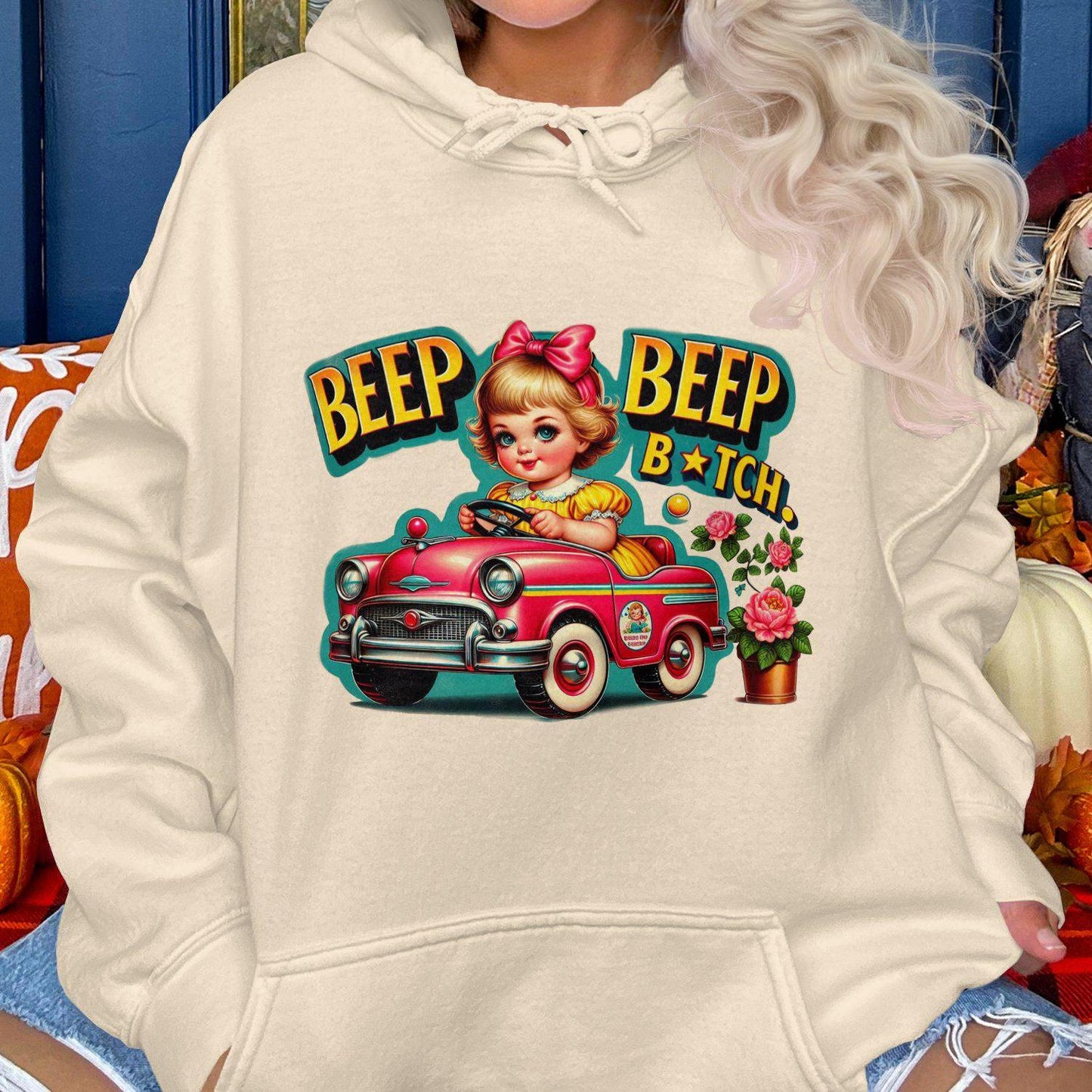 Vintage Cartoon Girl Car Ride Adult Humor Hoodies