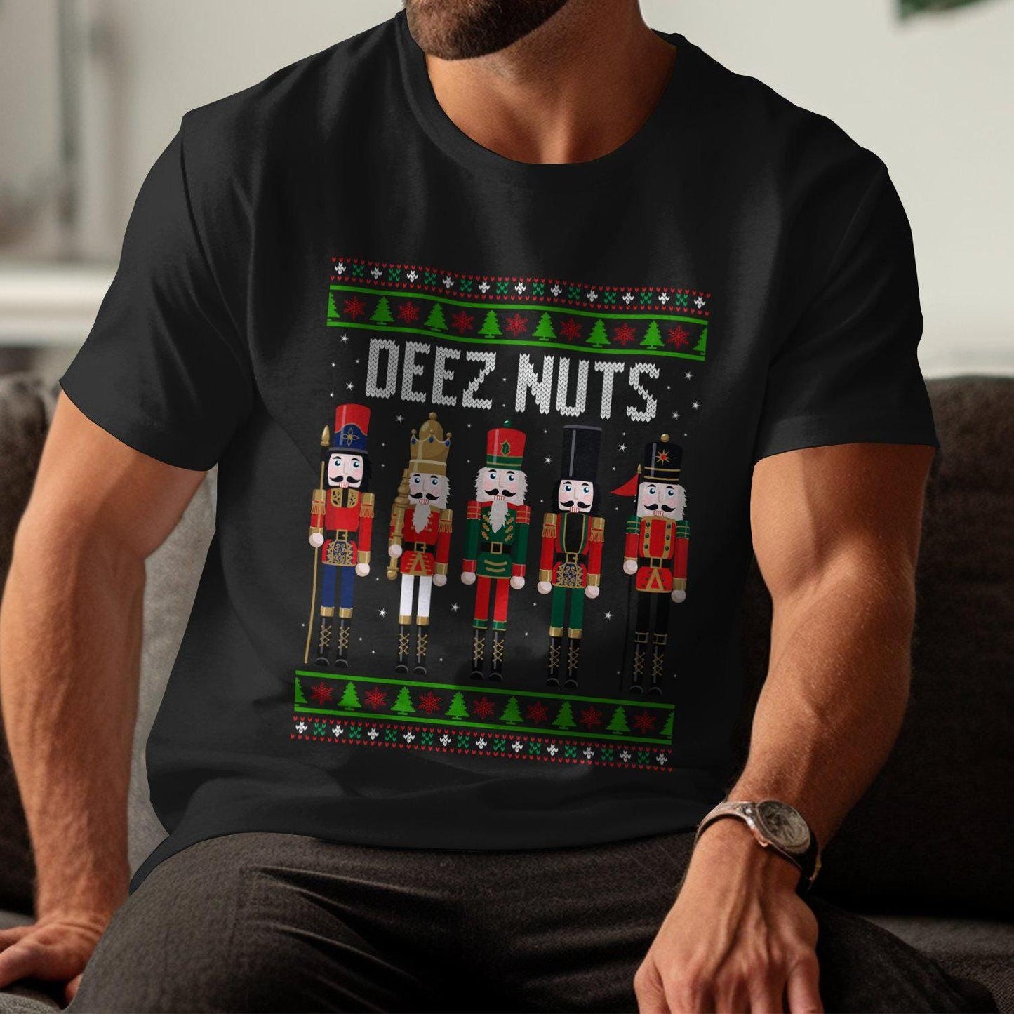 Funny Deez Nuts Nutcracker T-Shirt, Christmas Adult Humor Shirt, Hilarious Holiday Graphic Tee, Inappropriate Xmas Gift