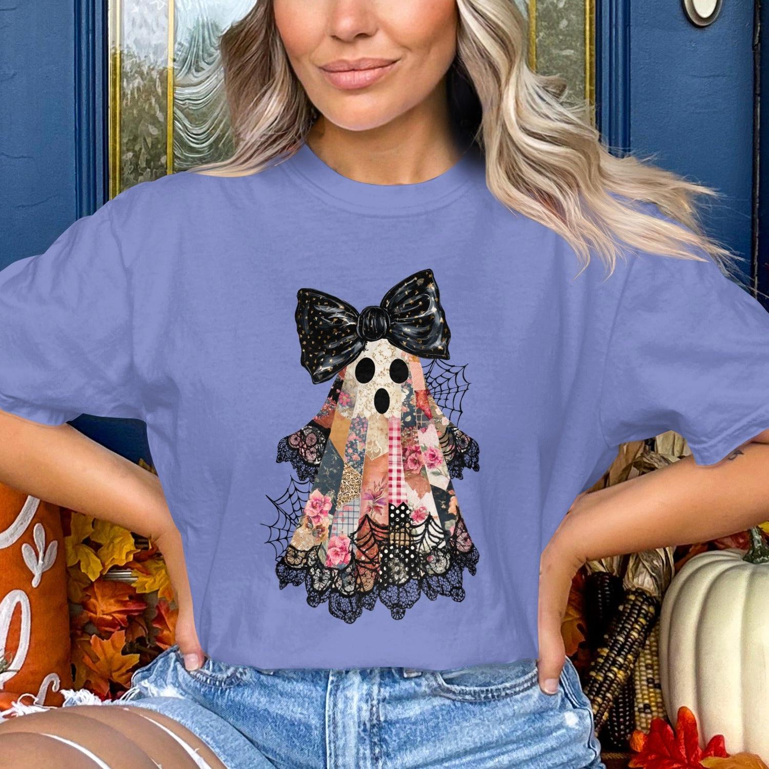 Vintage Ghost Patchwork Halloween T-Shirt product