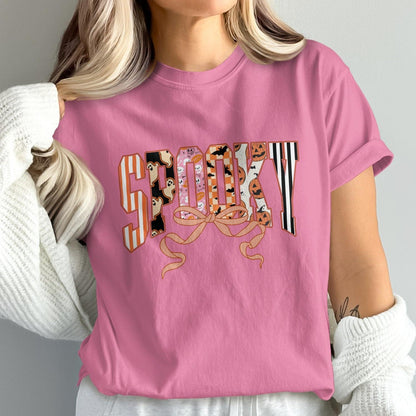 Spooky Letters Pattern Pink Casual Graphic Tee product type