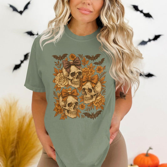 Halloween Floral Skulls Graphic Women T-shirt product