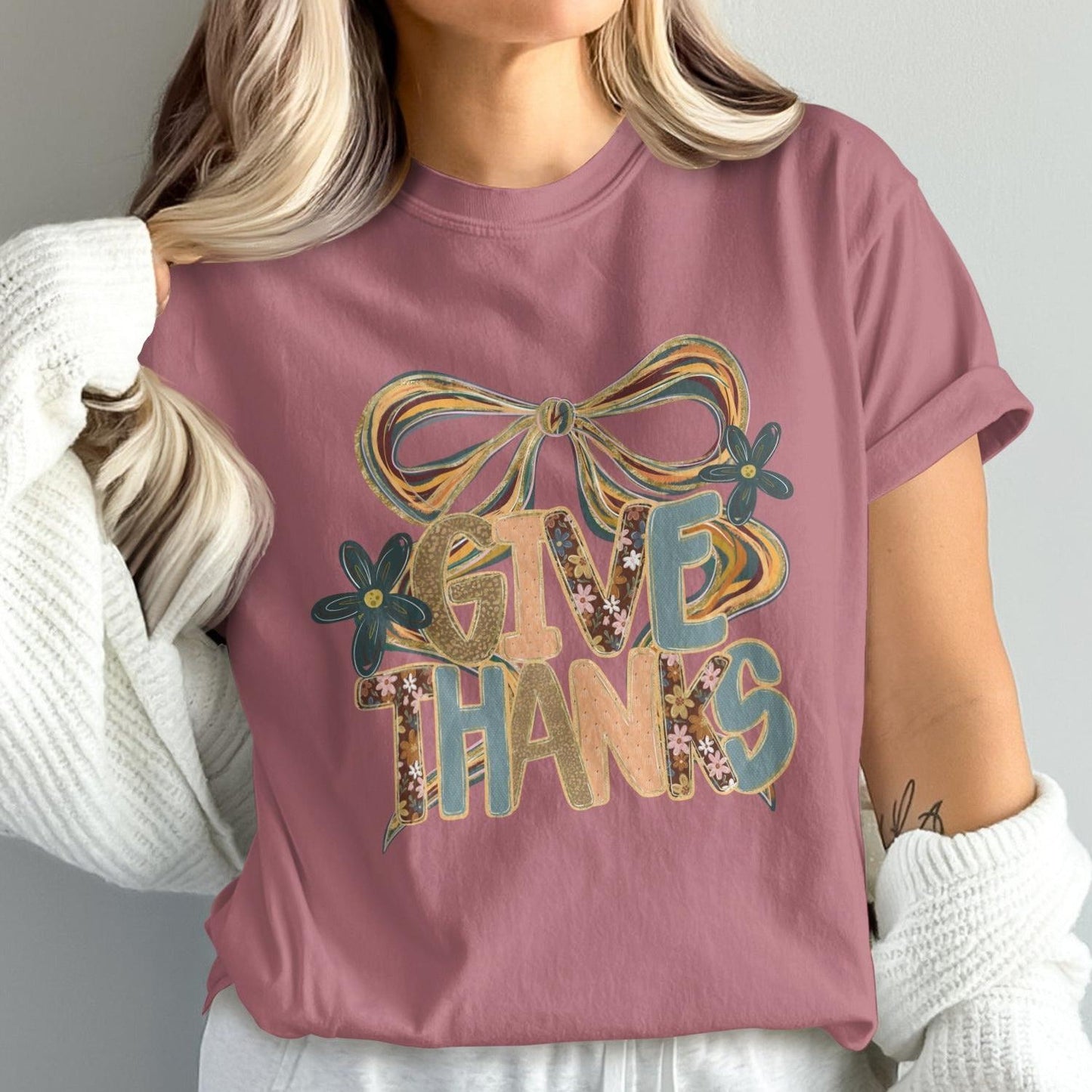Give Thanks Floral Design Graphic T-shirt product type