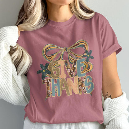 Give Thanks Floral Design Graphic T-shirt product type