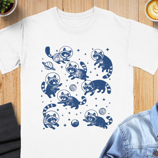 Space Themed Cartoon Raccoon Graphic T-shirt product type