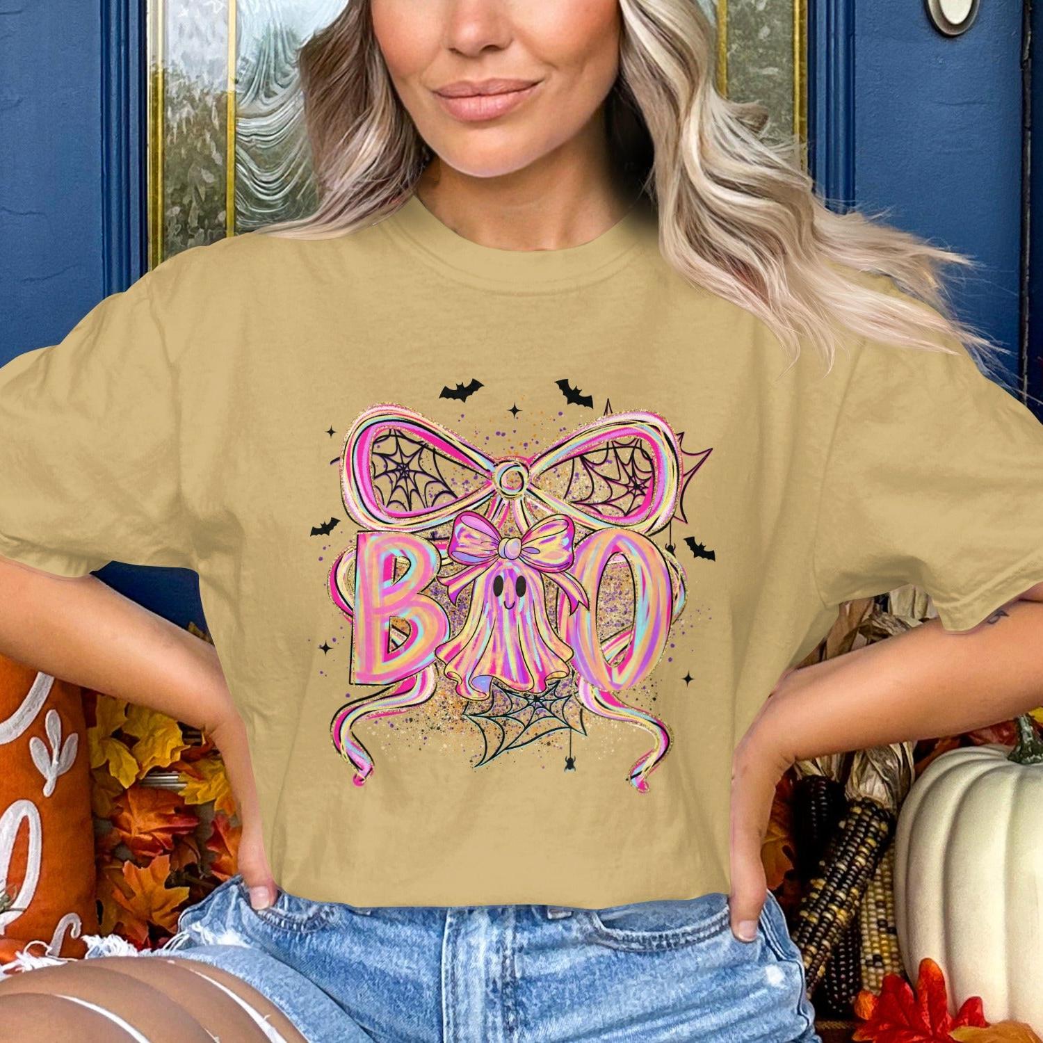Halloween Boo Bow Printed T-shirt festive product type