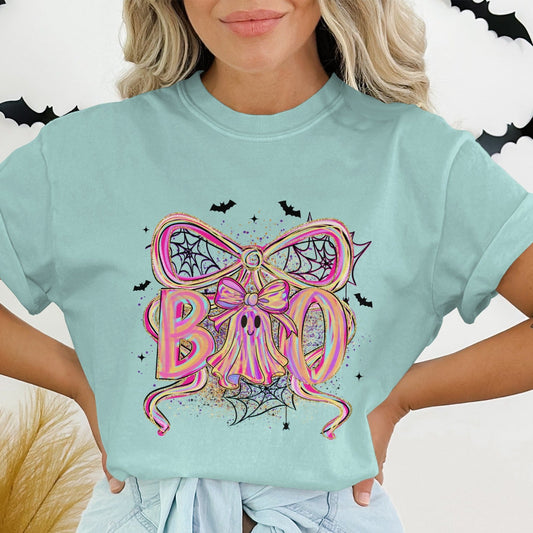 Halloween Boo Lettering with Bows and Webs T-shirt product