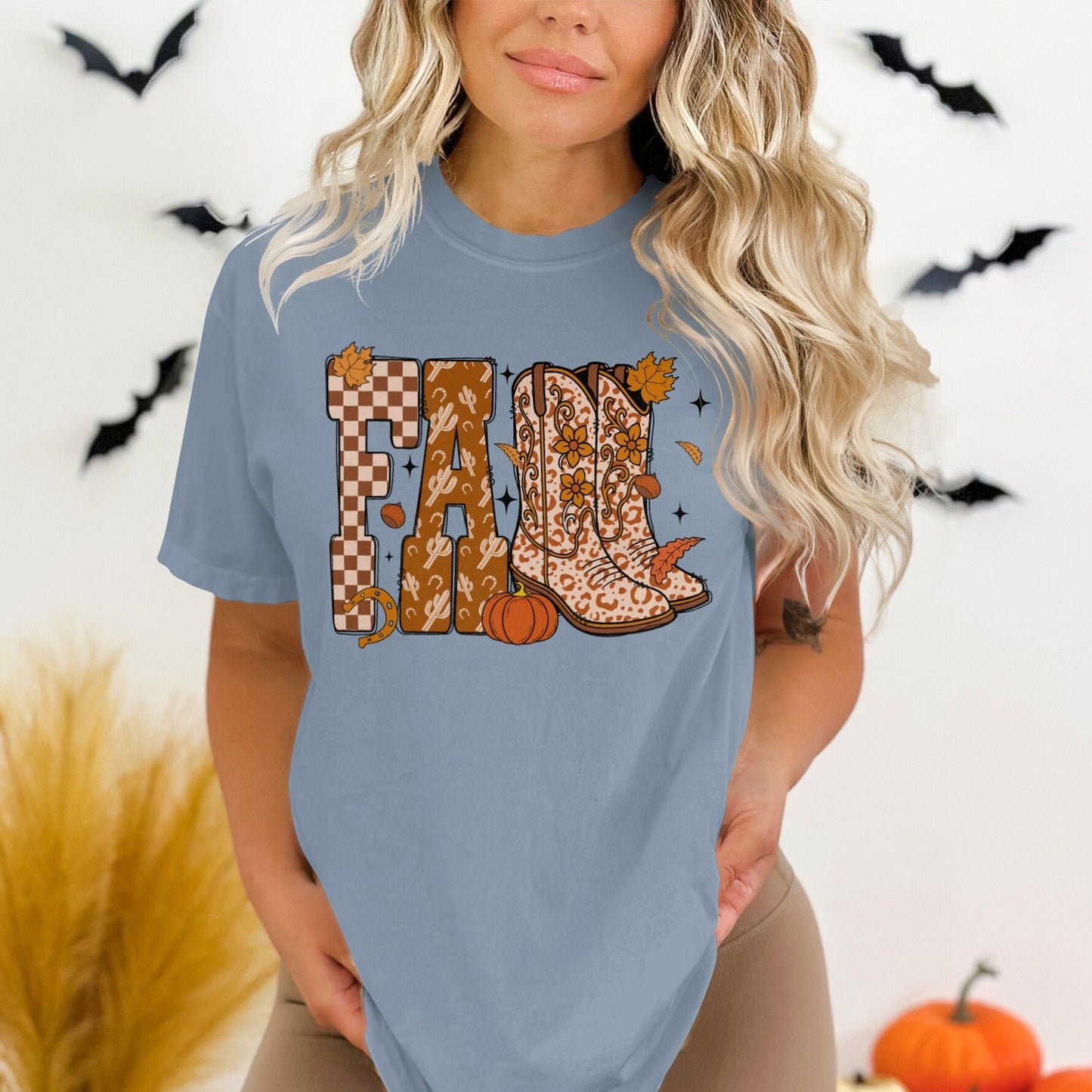 Autumn Cowboy Boot and Pumpkin Themed Tee product