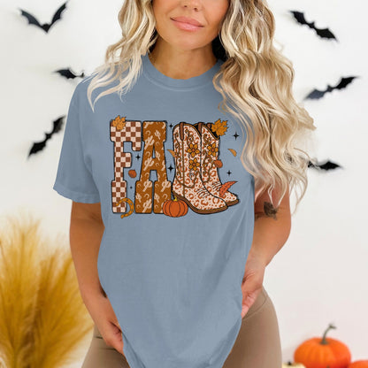 Autumn Cowboy Boot and Pumpkin Themed Tee product