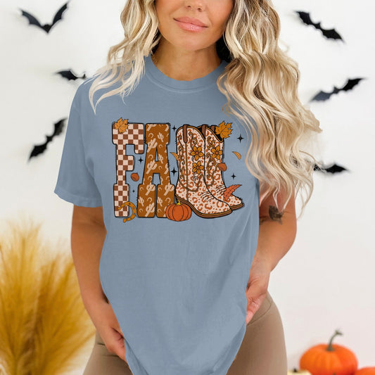 Autumn Cowboy Boot and Pumpkin Themed Tee product
