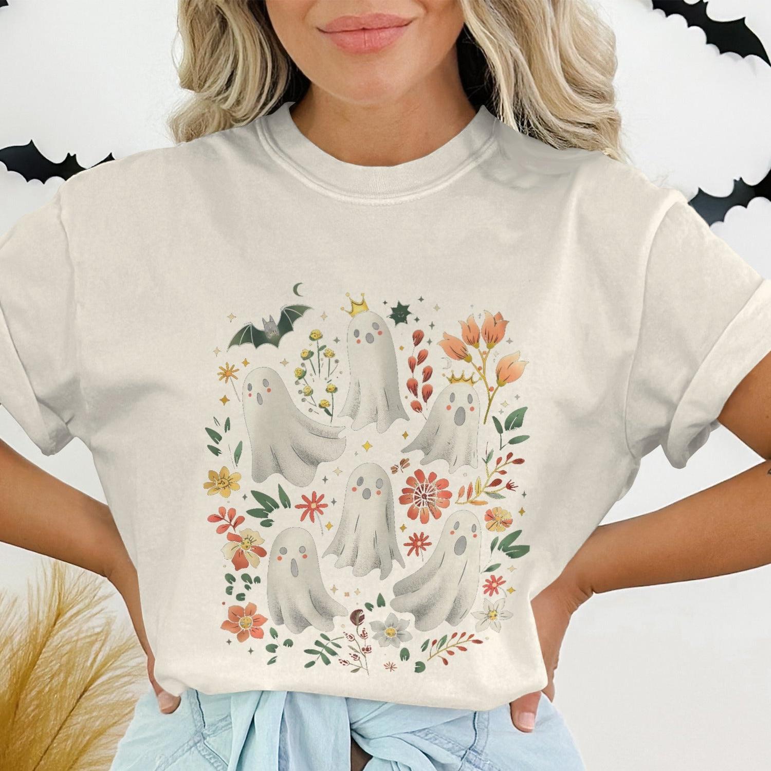 Adorable Halloween Ghosts Floral Print T-Shirt product